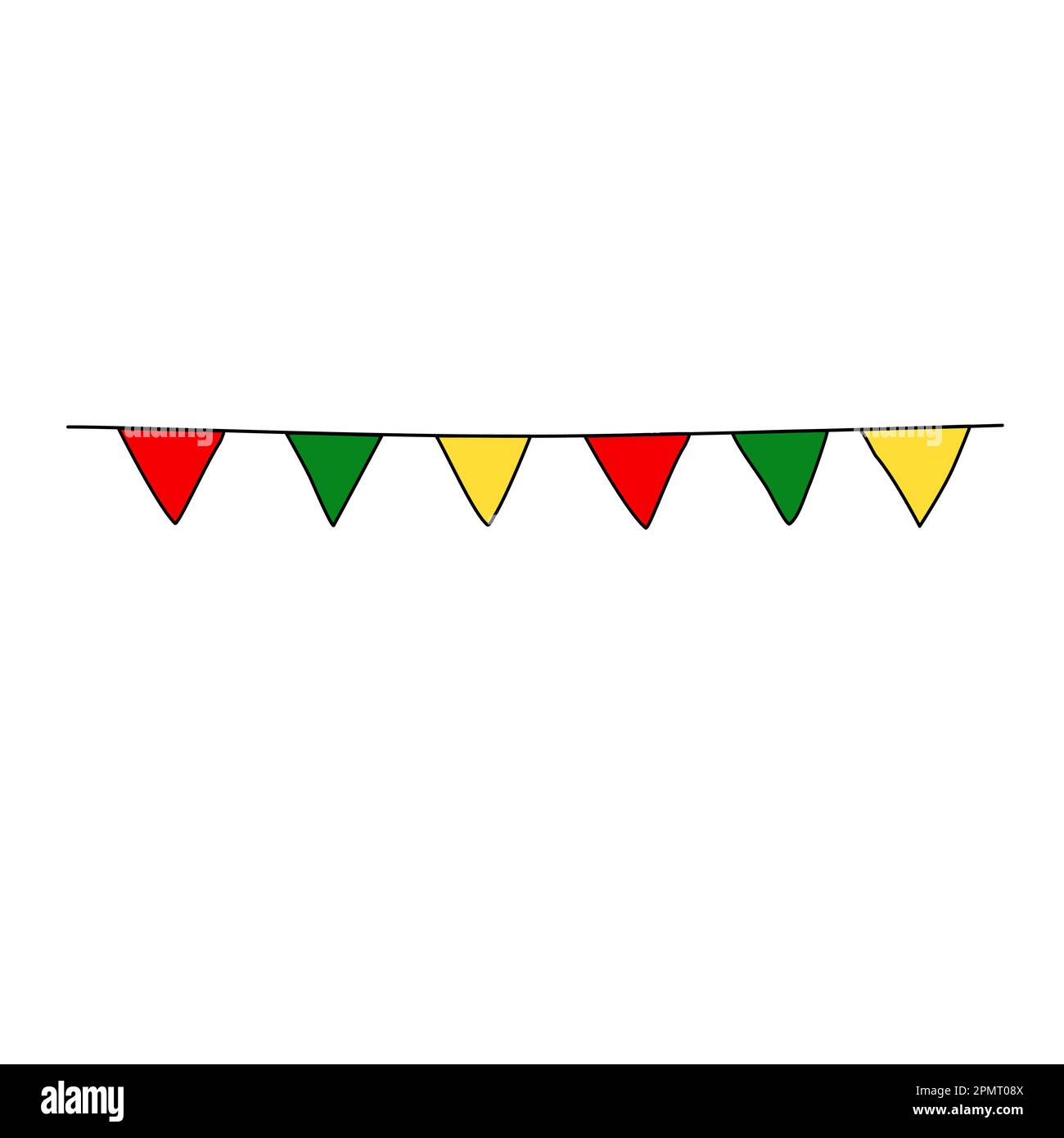Girlande- oder Wimpelflaggen, rot, grün, gelb, mexikanische Farben, Vektordarstellung im Kritzelstil Stock Vektor