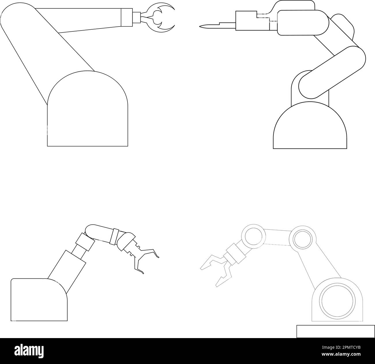 Vektordesign für Industrieroboter, Symbol für mechanischen Roboterarm. Stock Vektor