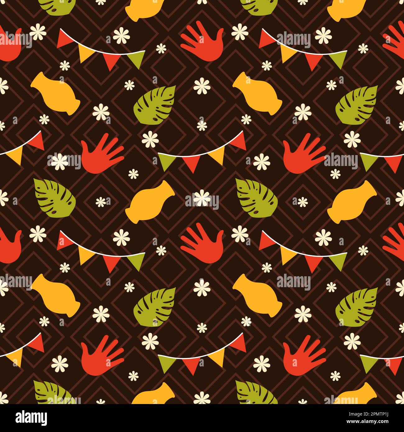 Happy Africa Day nahtloses Muster-Design mit afrikanischen Stammesfiguren Dekoration in Vorlage handgezeichnete flache Cartoon-Illustration Stock Vektor