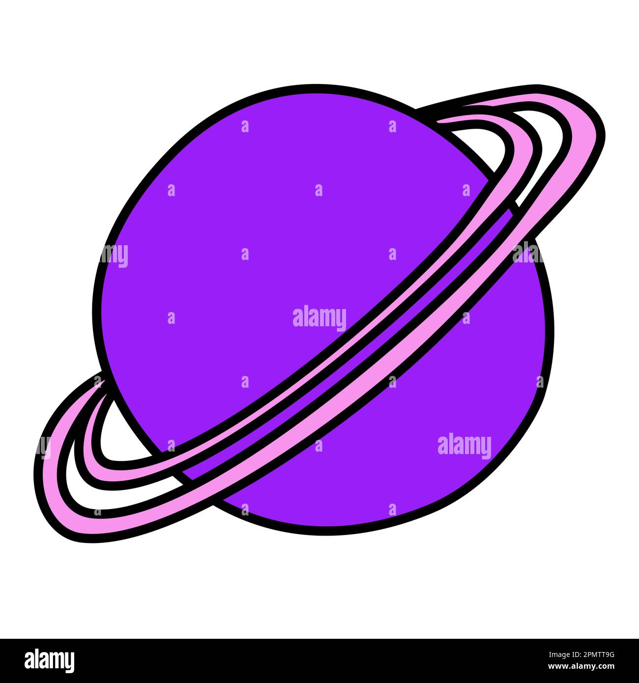 Abstrakte, violette Planetenkugel mit Ringen, Doodle-Style-Flachvektordarstellung Stock Vektor