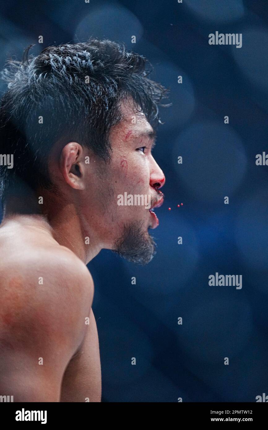 14. April 2023, Las Vegas, NV, LAS VEGAS, NEVADA, Vereinigte Staaten: LAS VEGAS, NEVADA -14. April: Yamato Nishikawa in einem Lightweight-Spiel während PFL 3 - Lightweight & Welterweight im Virgin Hotel & Casino am 14. April 2023 in Las Vegas, NV (Kreditbild: © Louis Grasse/PX Imagens via ZUMA Press Wire) NUR REDAKTIONELLE VERWENDUNG! Nicht für den kommerziellen GEBRAUCH! Stockfoto