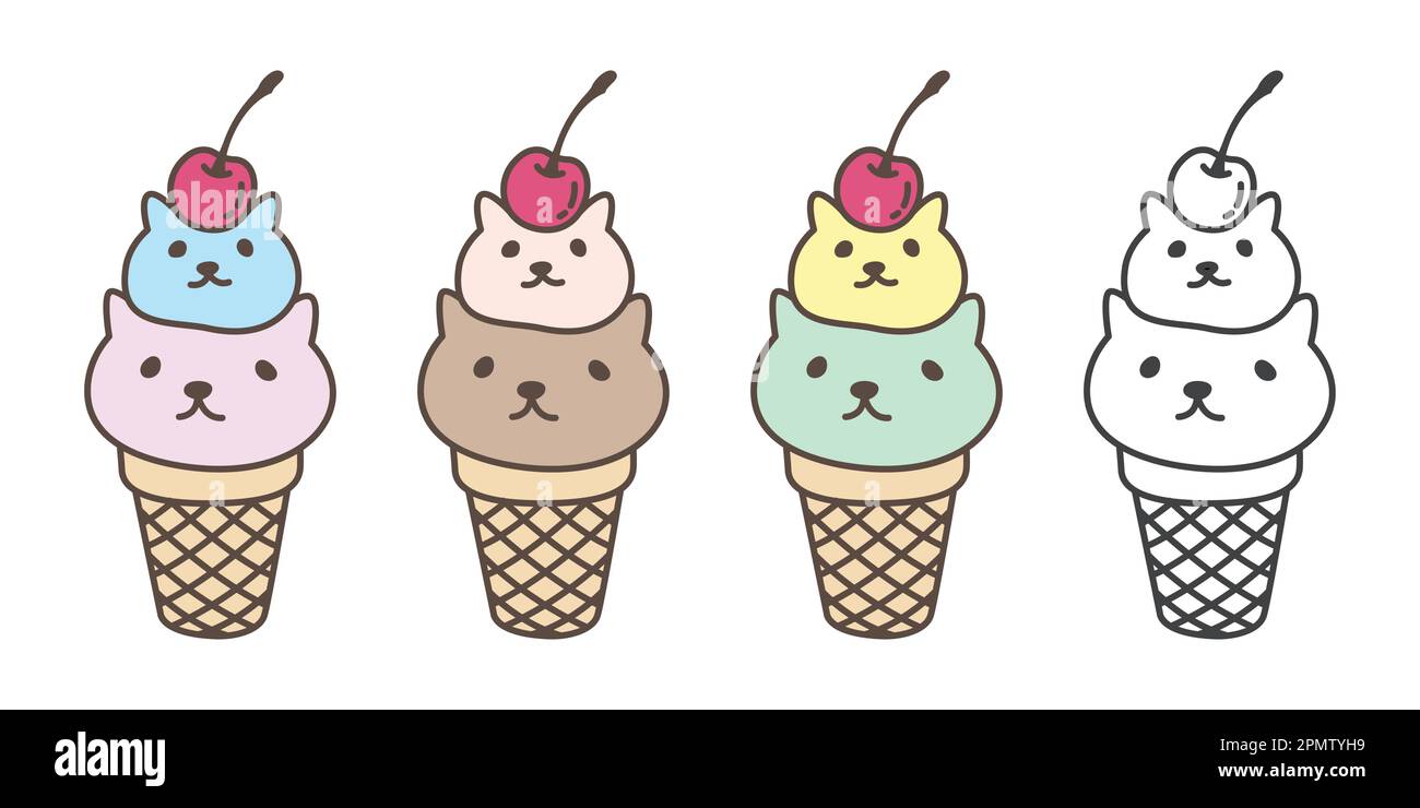 Katzenbär Vektor Eiskrem Cone fröhliche Figur Zeichensymbol Zeichentrickfilm Stock Vektor