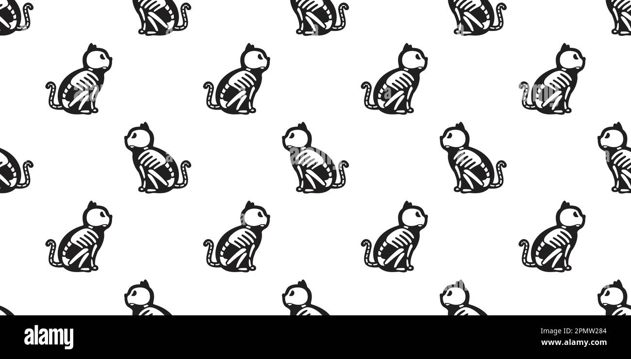 CAT Nahtloses Halloween-Vektormuster isolierter Cat Skull Bone Ghost Kitten Hintergrund Stock Vektor