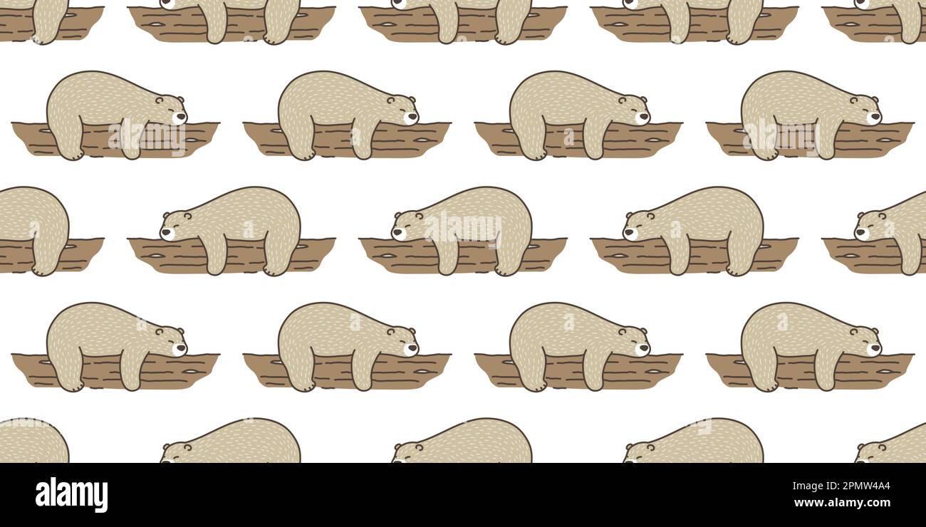 Bär nahtloser Mustervektor Polar Bear Sleep Log Doodle isolierter Hintergrund Stock Vektor