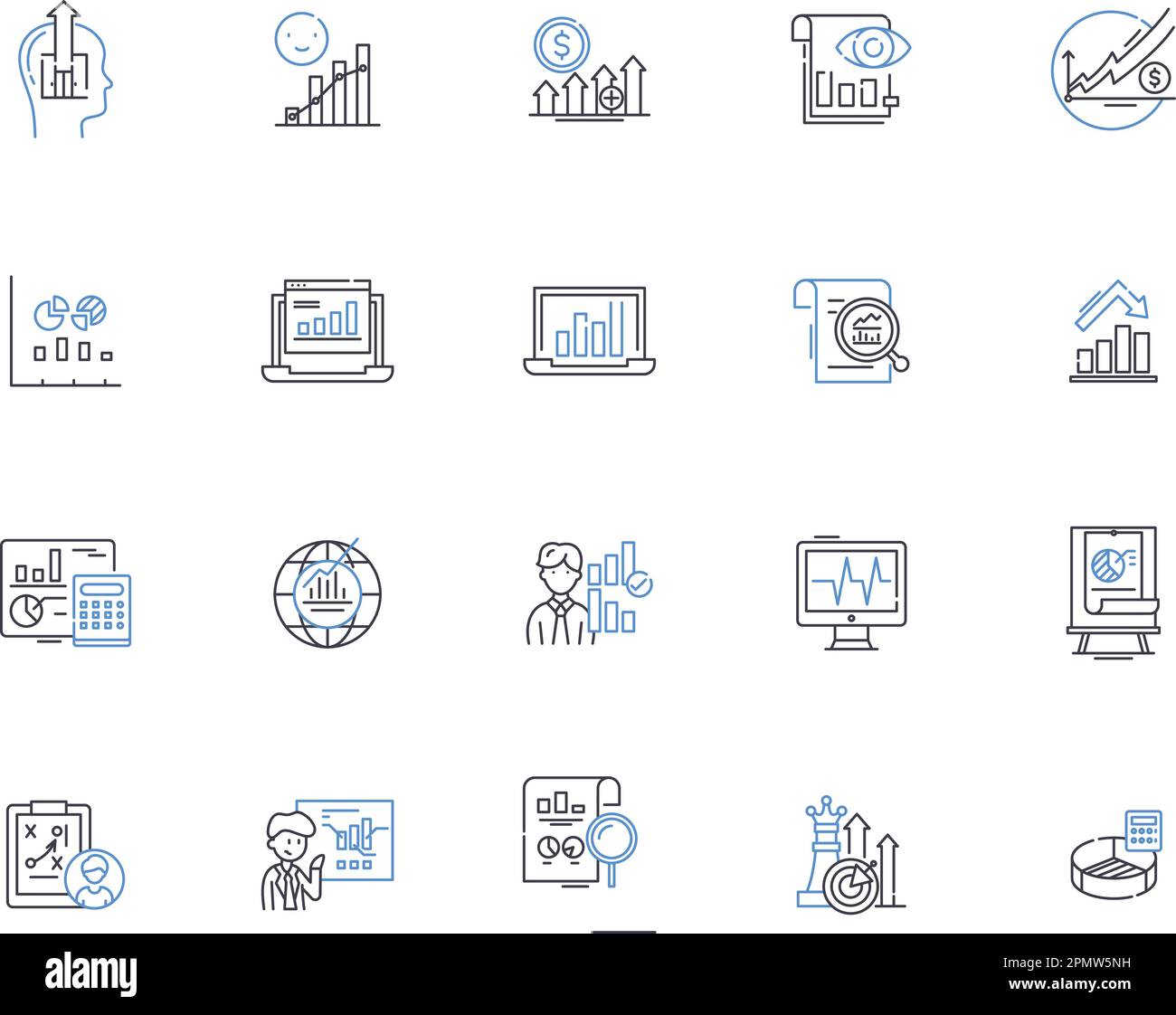Sammlung von Symbolen für die Datenvisualisierung. Daten, Visualisierung, Diagramm, Diagramm, Karte, Plot, Diagrammvektor und Illustration Konzept Set. Analyse,Tabelle Stock Vektor