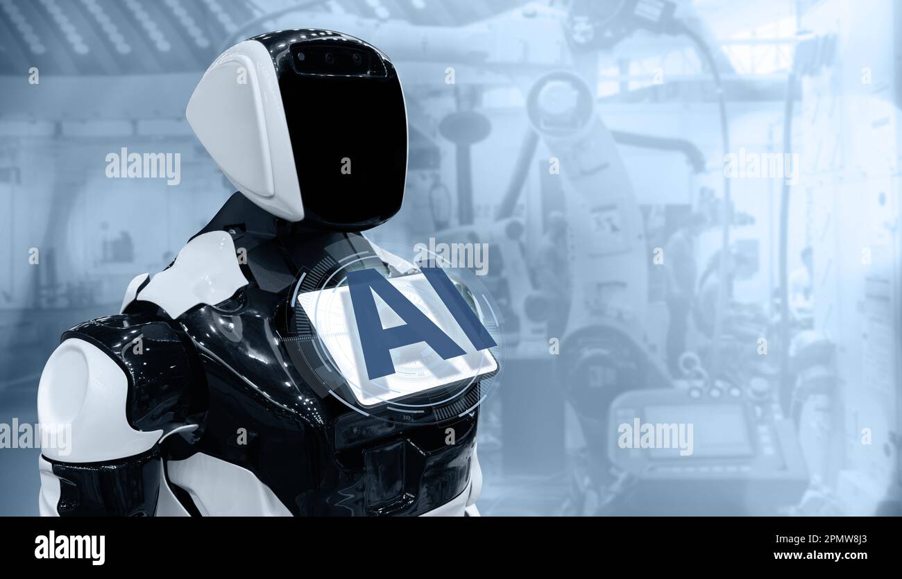 Roboter mit Text-AI - Symbol für künstliche Intelligenz. Hochwertiges Foto Stockfoto