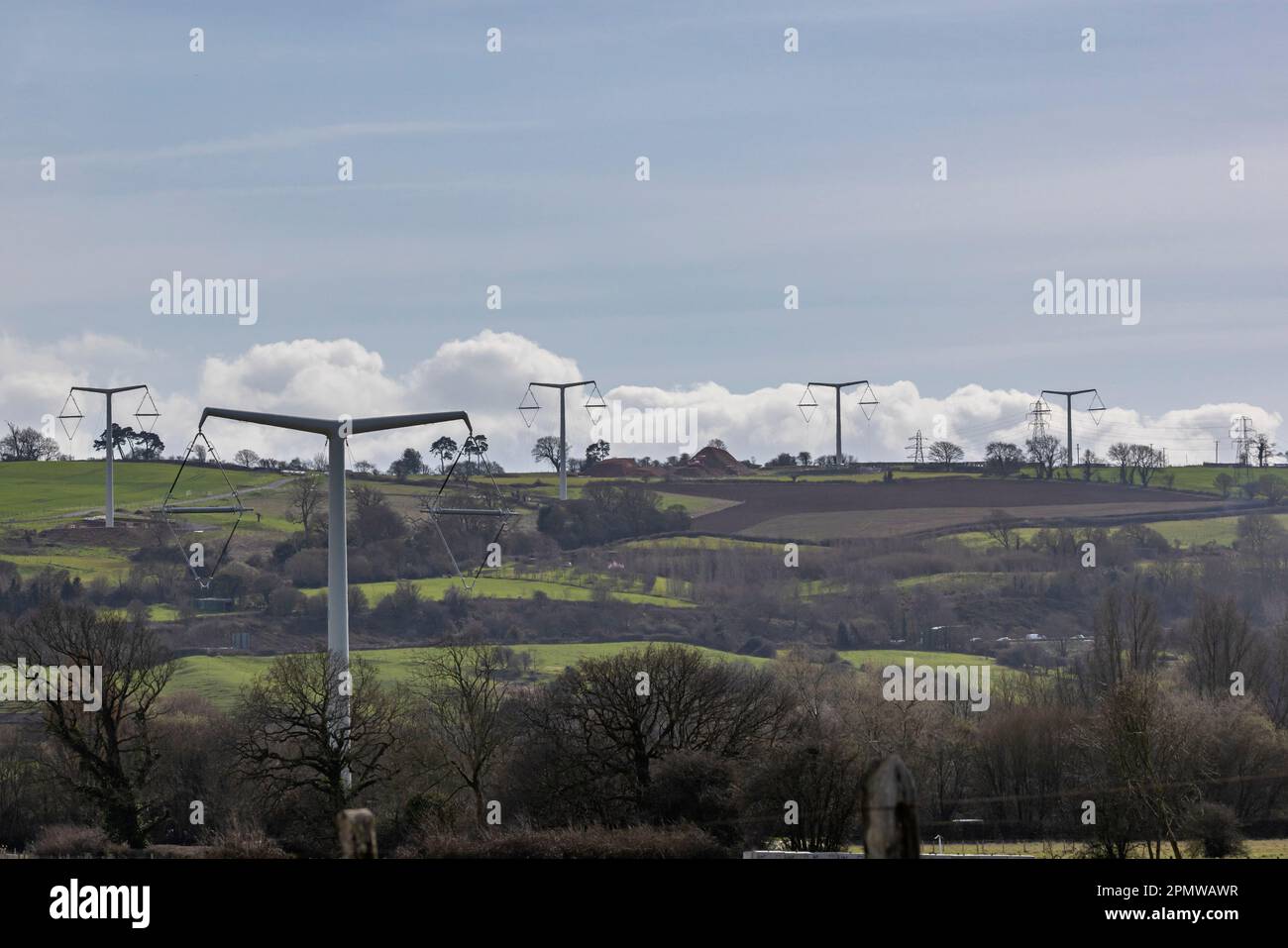 Die Konstruktion der Hinkley Point C T-Pylonen Stockfoto