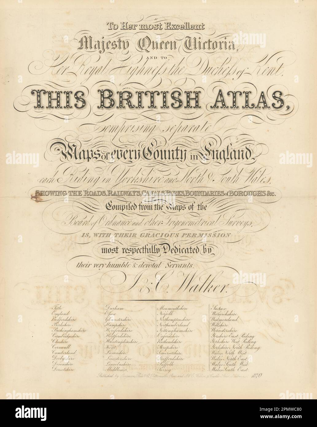 Walker's British Atlas - Frontispiece - Titelseite 1870 alter antiker Druck Stockfoto