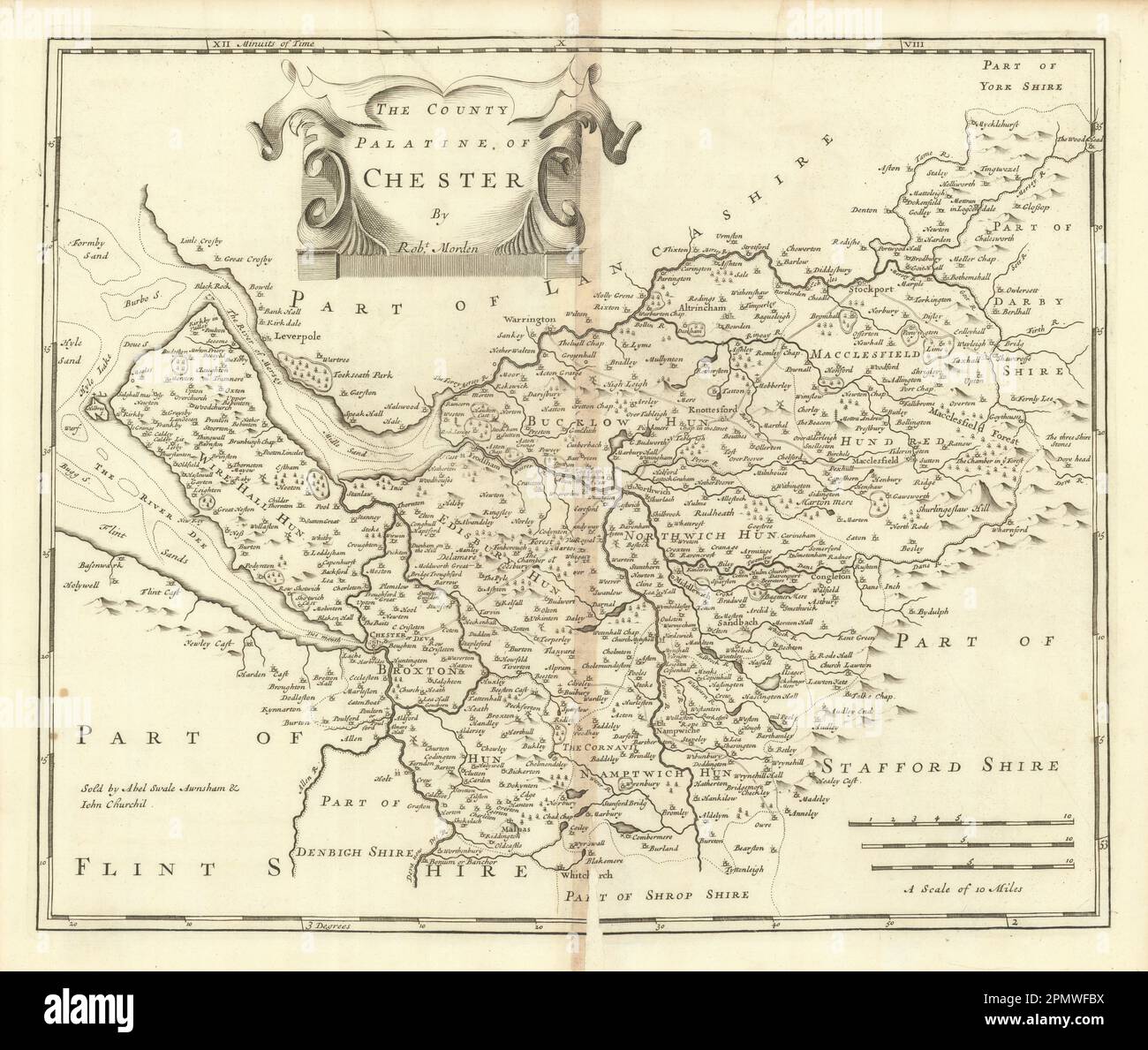 Cheshire.'COUNTY PALATINE OF CHESTER' ROBERT MORDEN Camdens Britannia 1695 Karte Stockfoto