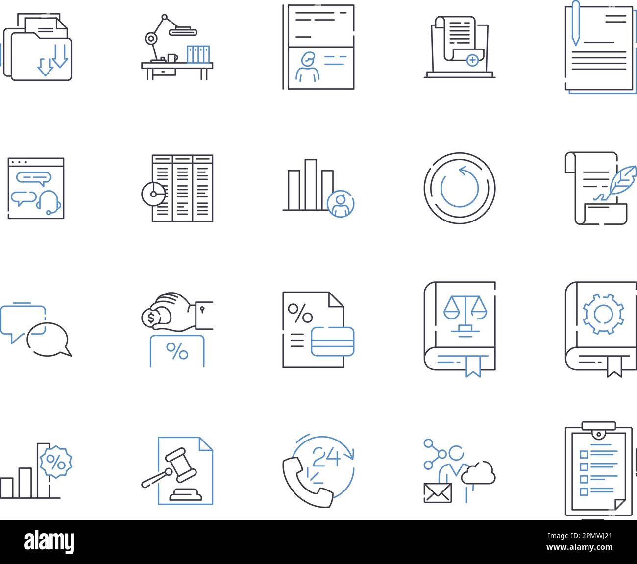 Office-Tools zeigen die Symbolsammlung. Arbeitsplatz, Software, Suite, Kalender, Dokument, Konzeptsatz „Freigabe“, „Kollaborationsvektor“ und „Illustration“ Stock Vektor