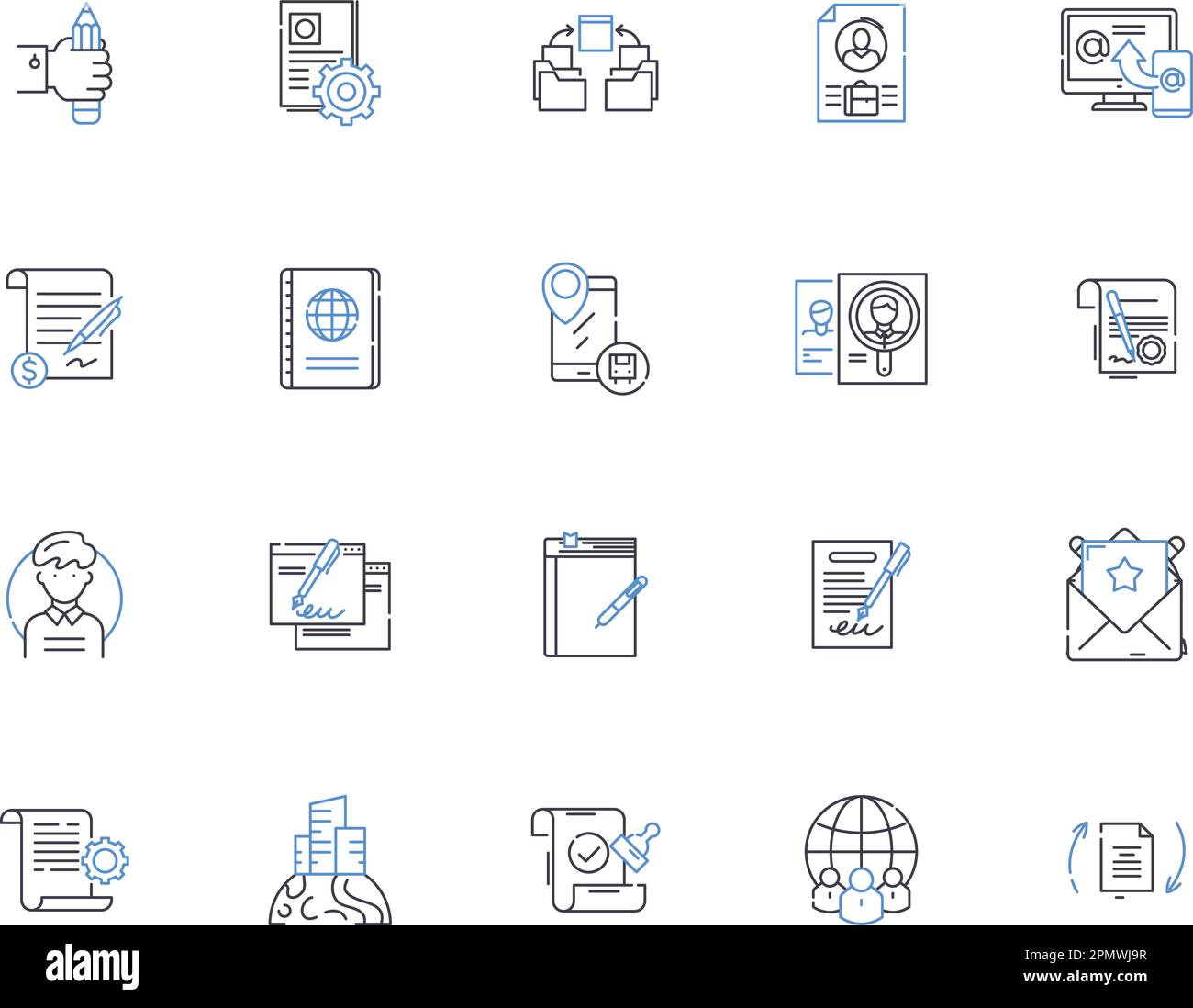 Symbolsammlung für Remote Work Outline. Telearbeit, Telearbeit, extern, extern, extern, Home-Office-Vektor und Illustration Stock Vektor