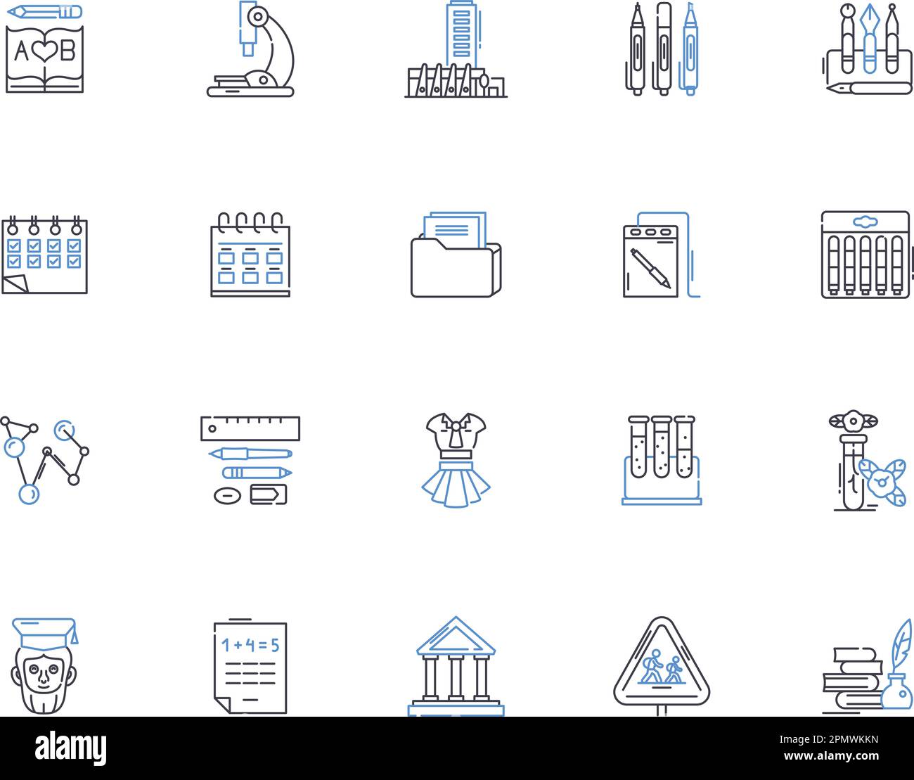 Highschool Outline Icons Kollektion. Highschool, Bildung, Akademie, Lernen, Schüler, Noten, Klassen, Vektor- und Illustrationskonzepte Stock Vektor