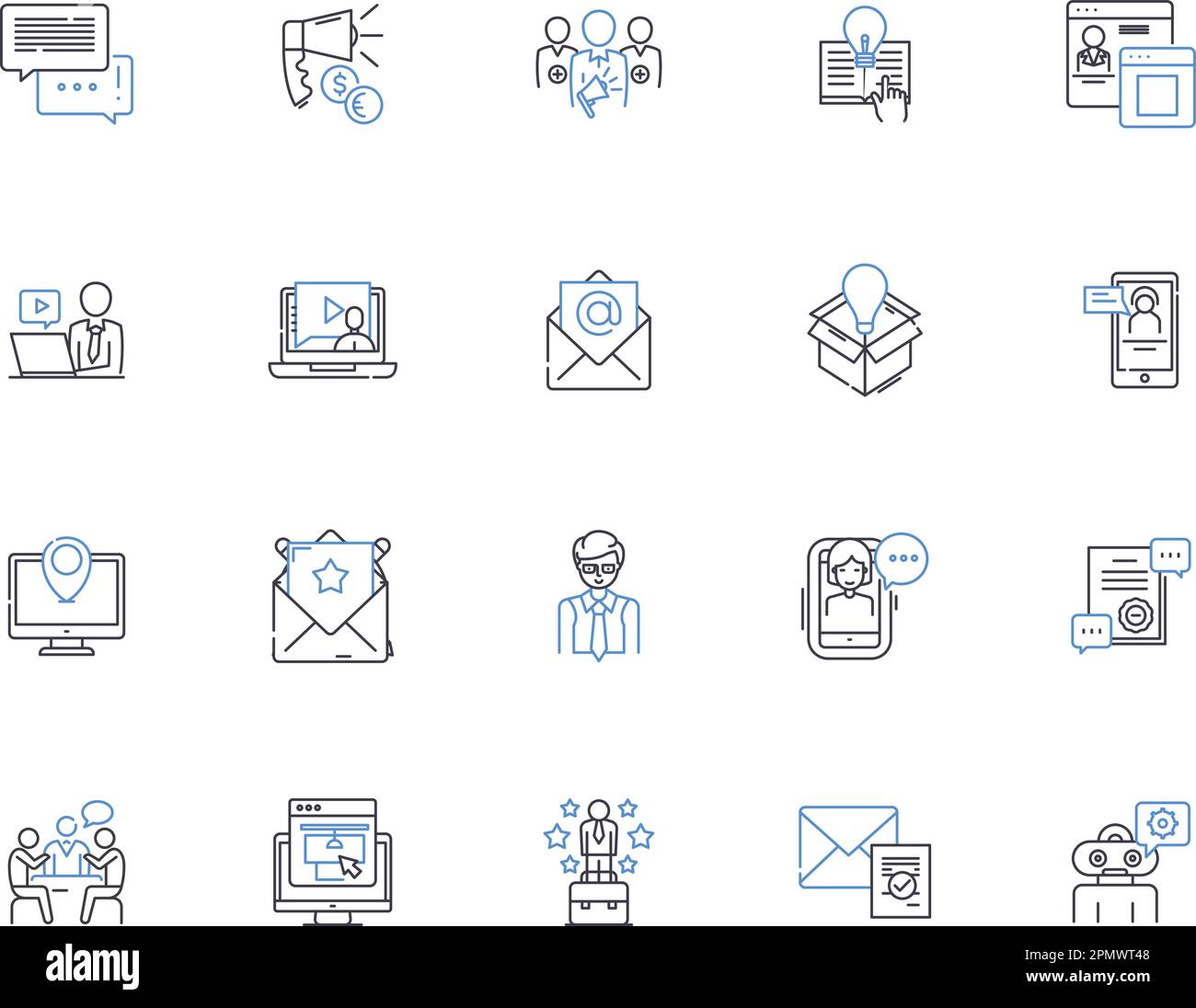 Symbolsammlung für News-Gliederung. Nachrichten, Medien, Schlagzeilen, Journalismus, Rundfunk, Reporter, Breaking Vector and Illustration Concept Set. Bericht, Story Stock Vektor