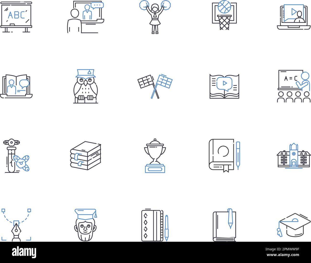 Icons-Sammlung der Universität. Universität, Hochschule, Institution, Campus, Bildung, Lernen, Lernen, Vektor- und Illustrationskonzepte Stock Vektor