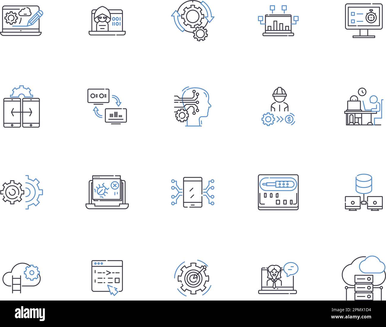 Symbolsammlung für die Webprogrammierung. Web, Programmierung, HTML, CSS, JavaScript, AJAX-, XML-Vektor- und Illustrationskonzept. PHP, MySQL, jQuery Stock Vektor