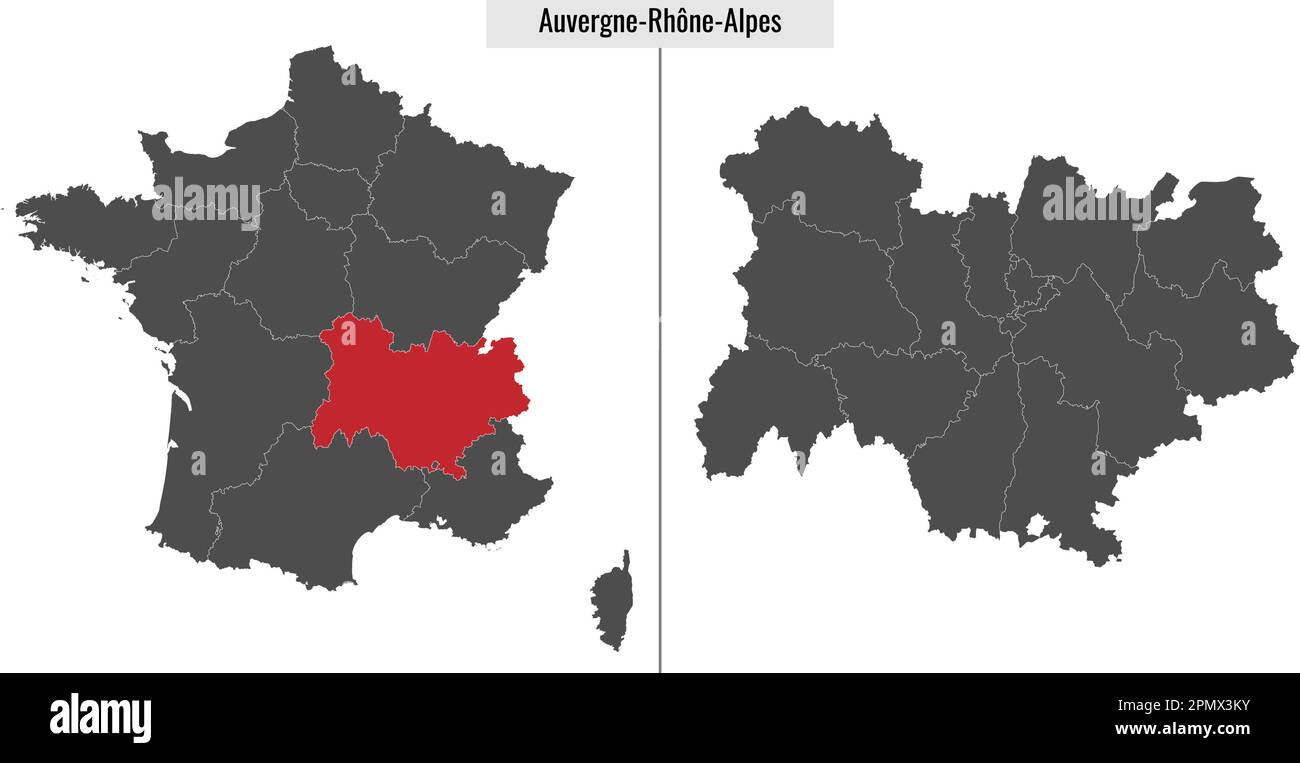 Karte der französischen Region Auvergne-Rhone-Alpes und Lage auf französischer Karte Stock Vektor