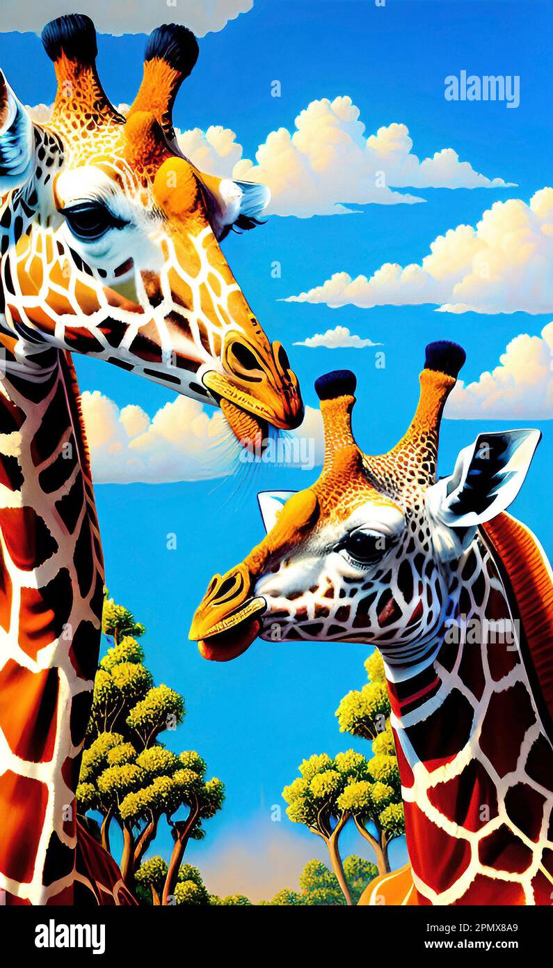 Farbenfrohe Giraffen-Kunst Stockfoto