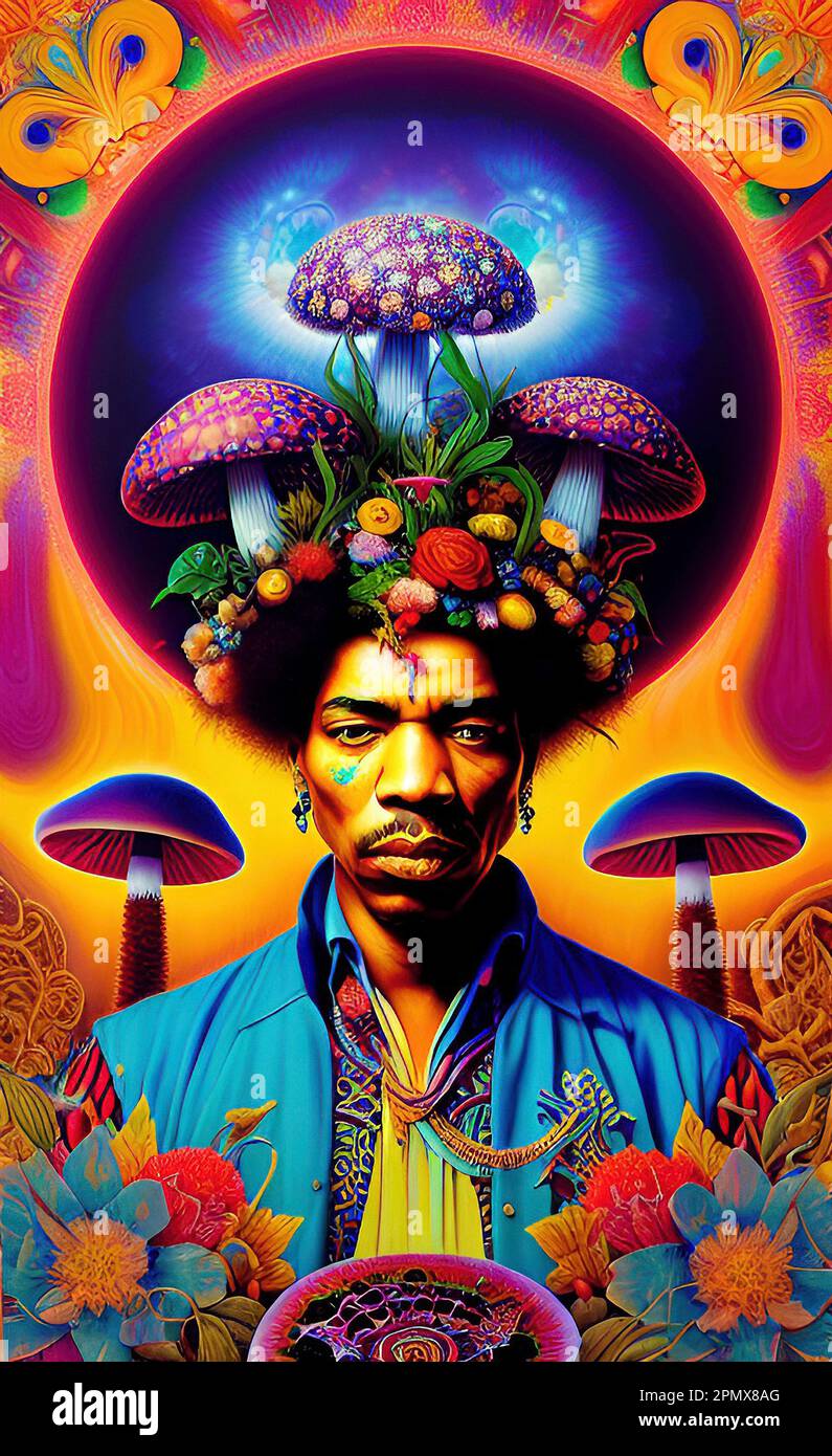 Jimi Hendrix Magic Pilze Abstract Art Stockfoto