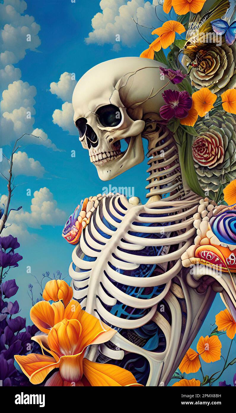 Skeleton Flowers Fantasy Art Stockfoto