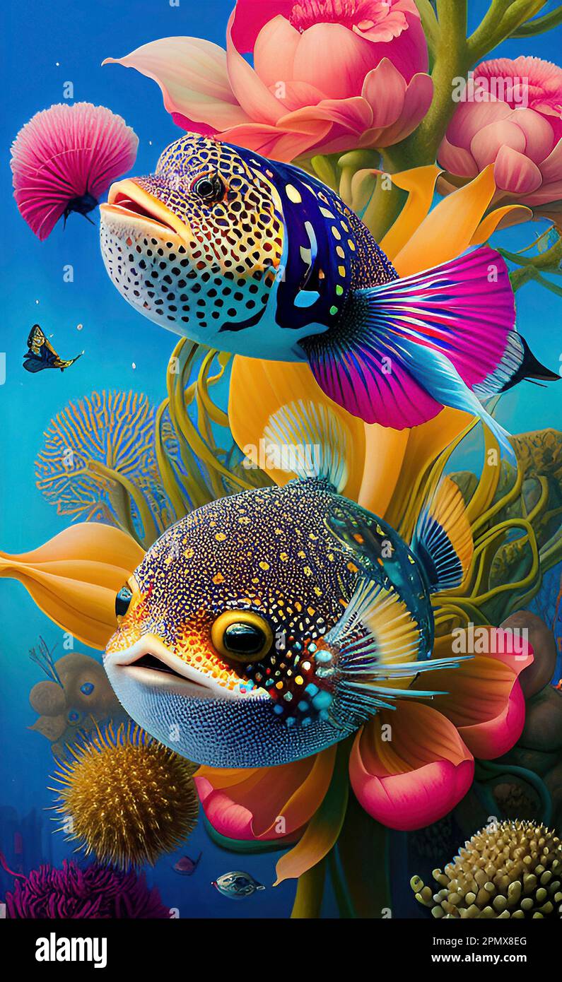 Tropische Pufferfisch-Korallenriff-Kunst Stockfoto