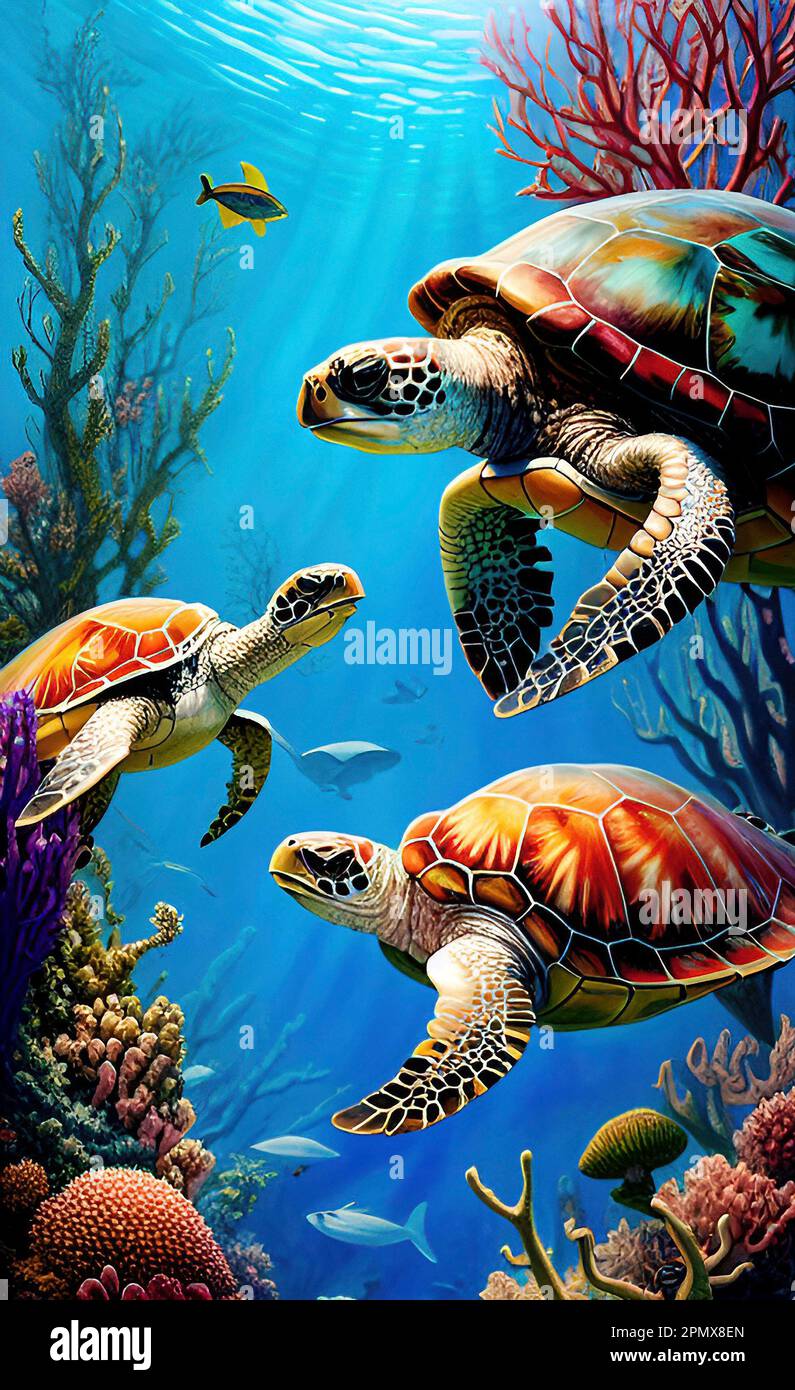 Farbenfrohe Meeresschildkröten-Kunst Stockfoto