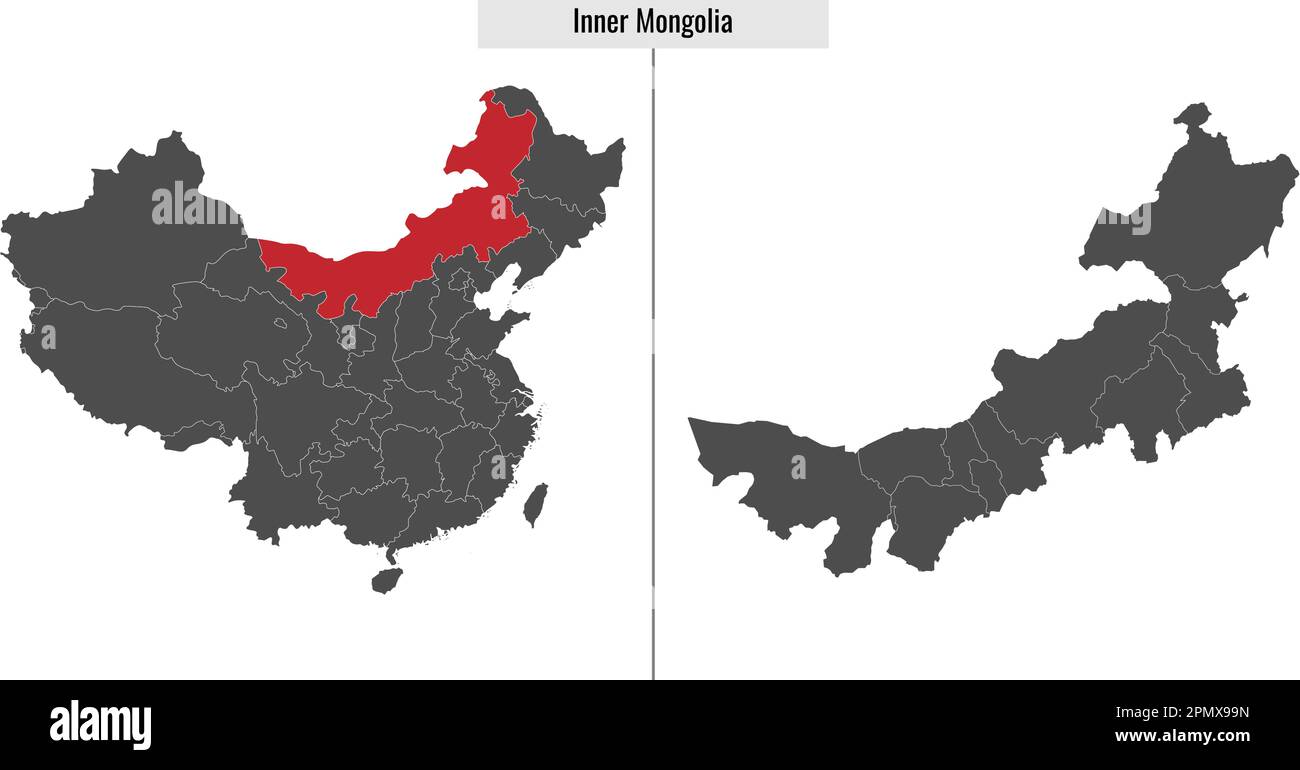 Karte der inneren Mongolei Provinz von China und Lage auf chinesischer Karte Stock Vektor
