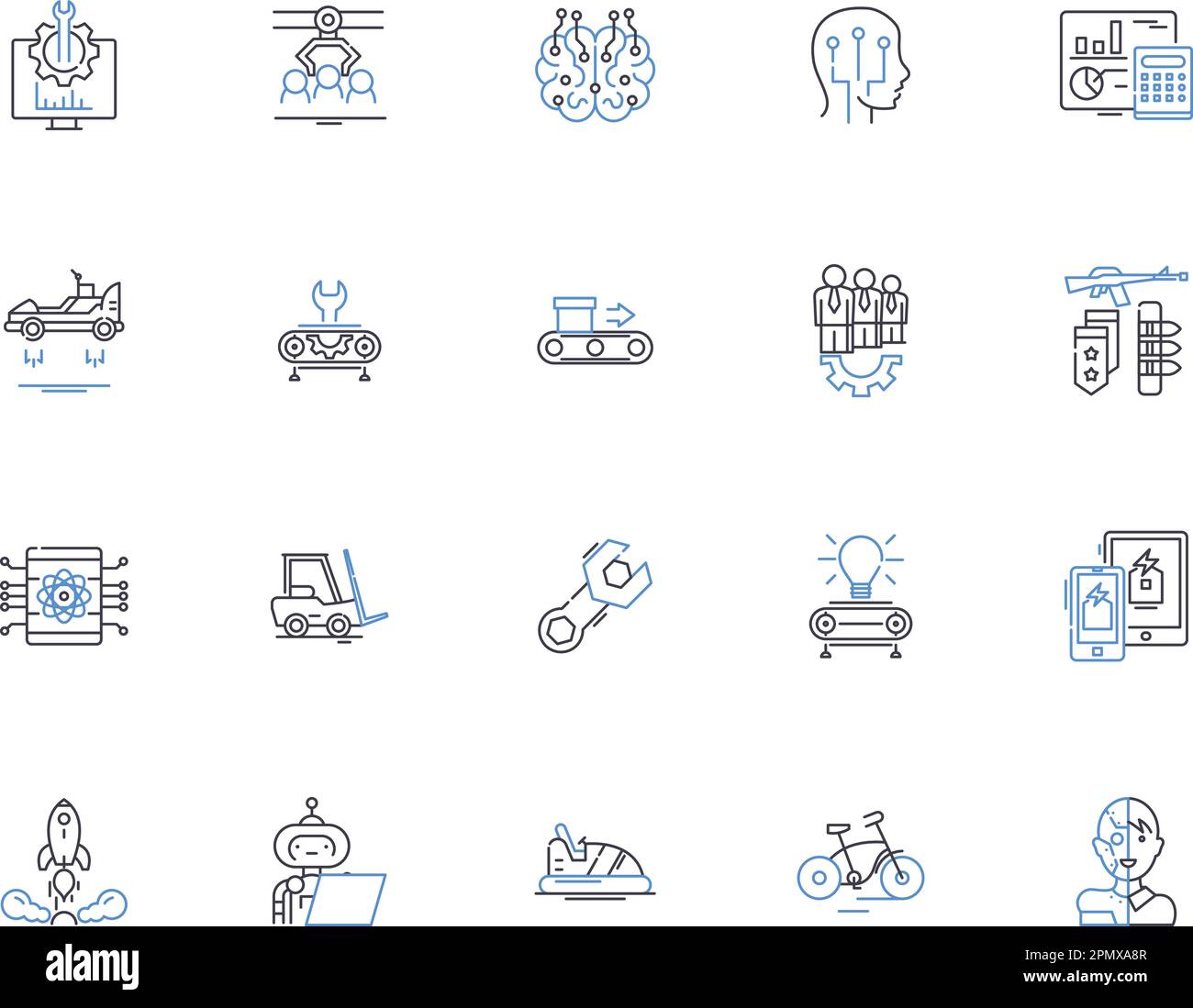 Die Mechanik umreißt die Symbolsammlung. Mechanik, Reparatur, Motor, Automobil, Technik, Konzeptsatz für Drehmoment, Reibungsvektor und Illustration Stock Vektor