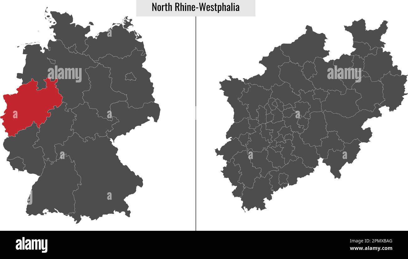 Karte des Bundeslandes Nordrhein-Westfalen und Lage auf der deutschen Karte Stock Vektor