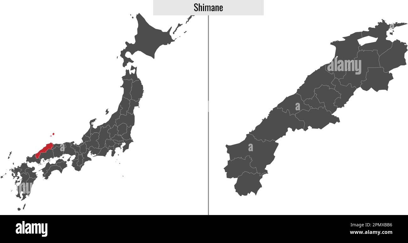 Karte der japanischen Präfektur Shimane und Lage auf japanischer Karte Stock Vektor