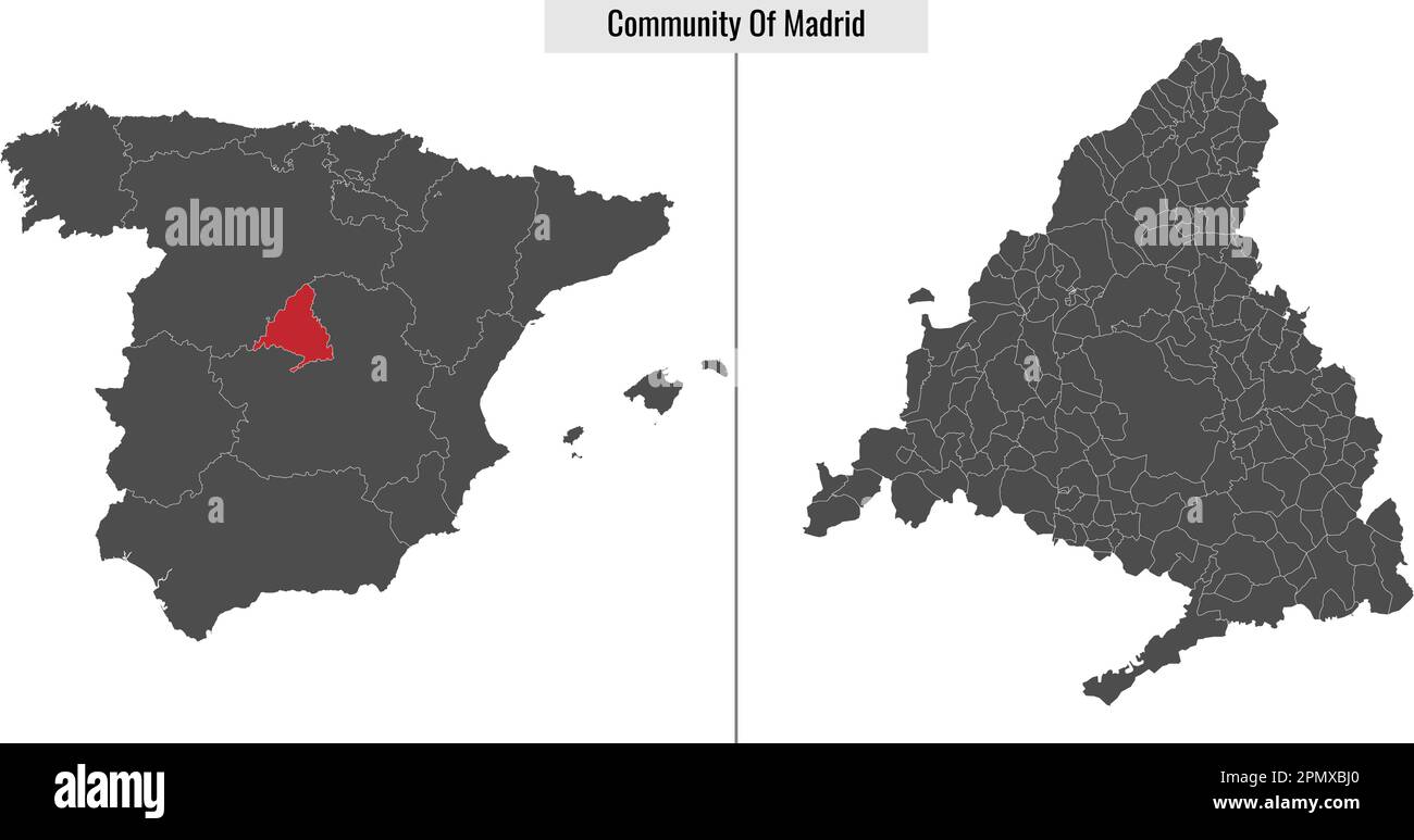 Karte der autonomen Gemeinschaft Madrid Spanien und Lage auf der spanischen Karte Stock Vektor