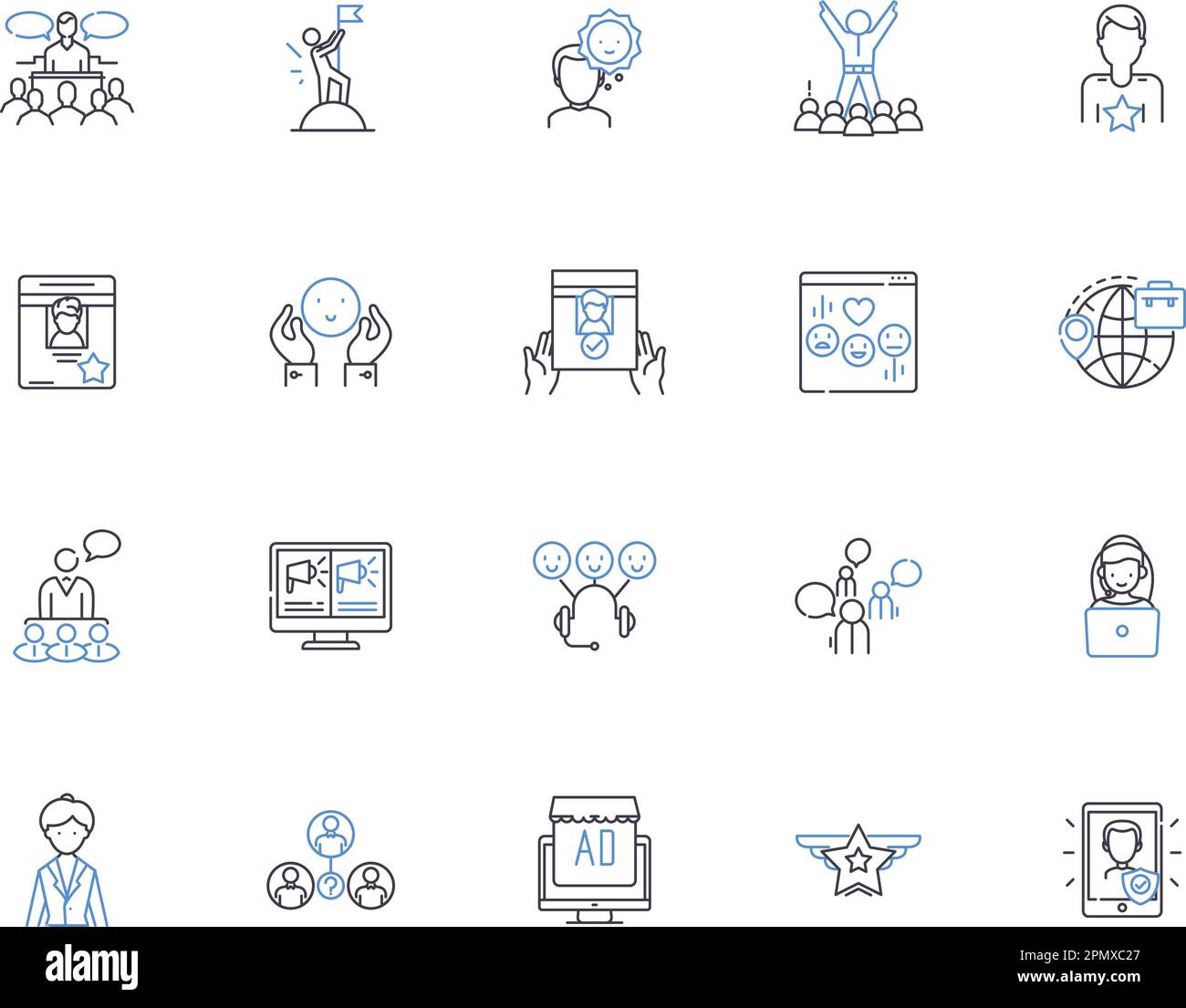 Symbolsammlung für News-Gliederung. Nachrichten, Medien, Schlagzeilen, Journalismus, Rundfunk, Reporter, Breaking Vector and Illustration Concept Set. Bericht, Story Stock Vektor