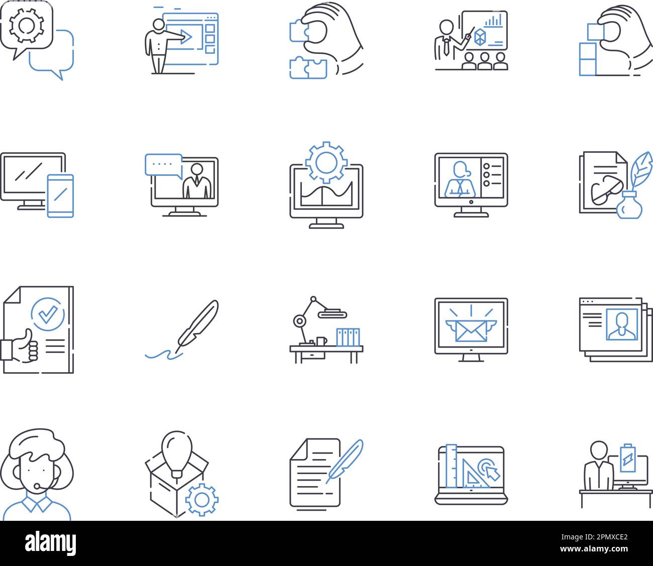 Symbolsammlung für Arbeitsablauf und Büro. Workflow, Office, Automatisierung, Prozess, Aufgaben, Organisieren, Routinen, Vektor- und Illustrationskonzepte Stock Vektor