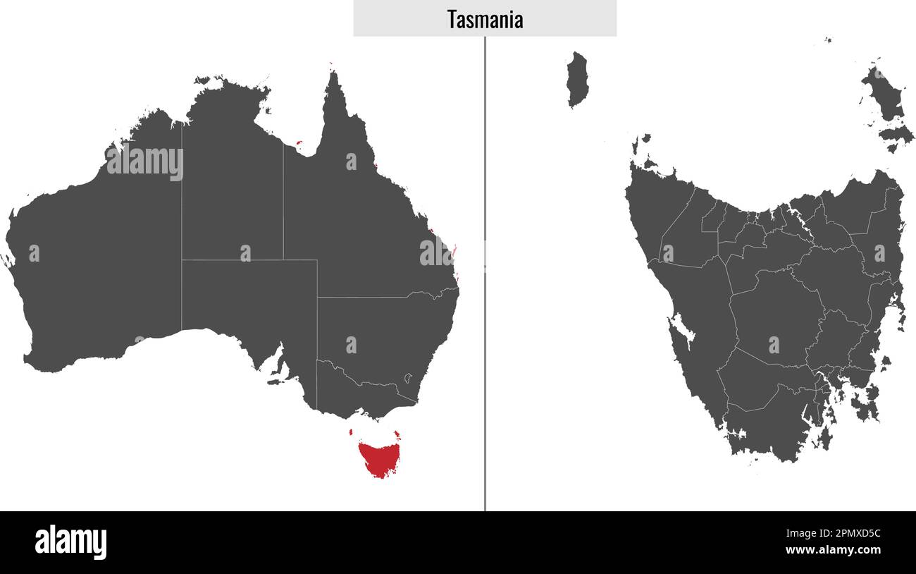 Karte des australischen Staates Tasmanien und Lage auf australischer Karte Stock Vektor