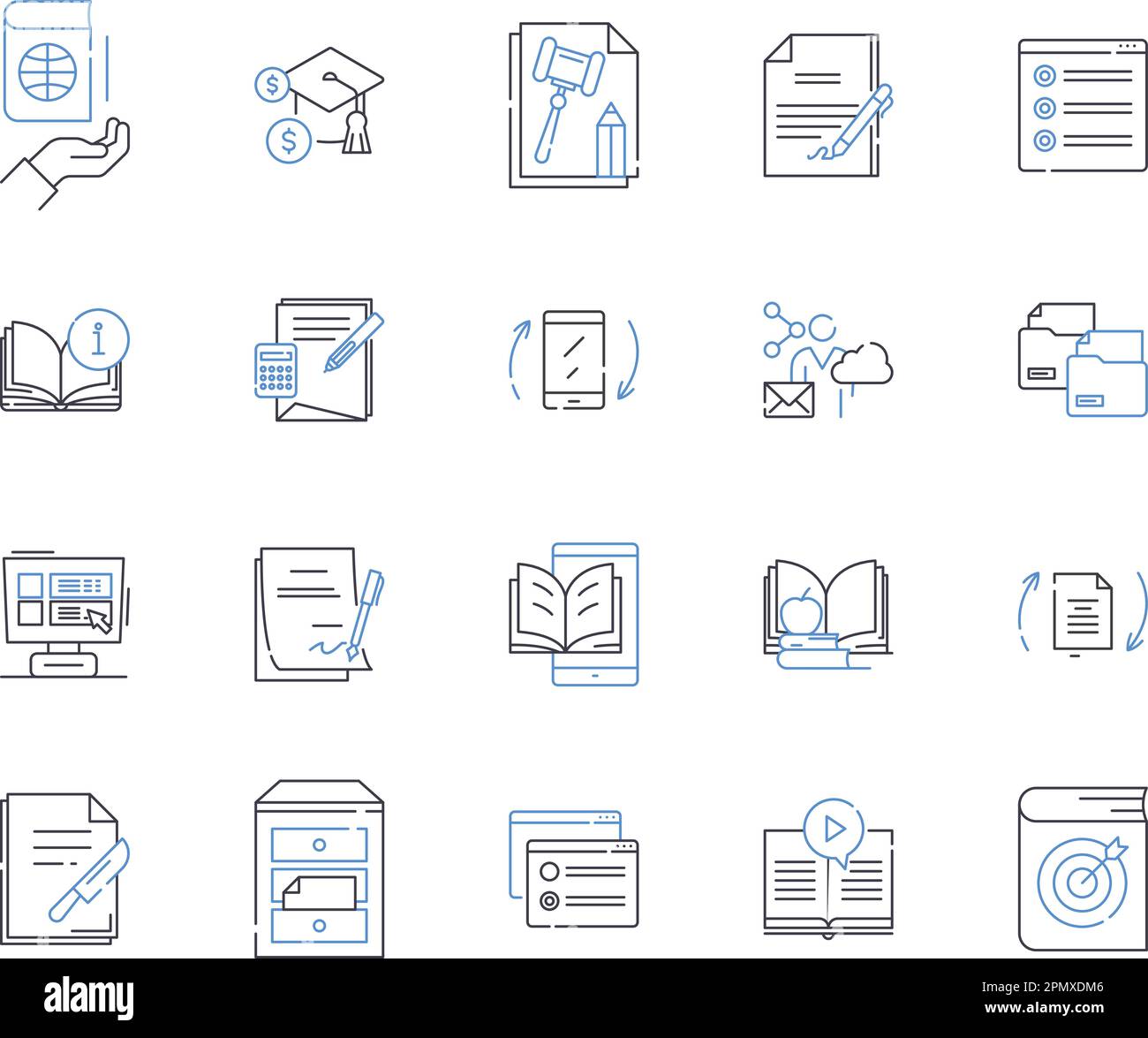 Symbolsammlung für die Übersicht über das Fernunterricht. Entfernung, Lernen, Online, Bildung, Virtuell, Kurs-, Programmvektor- und Zeichnungskonzeptsatz. Klasse Stock Vektor