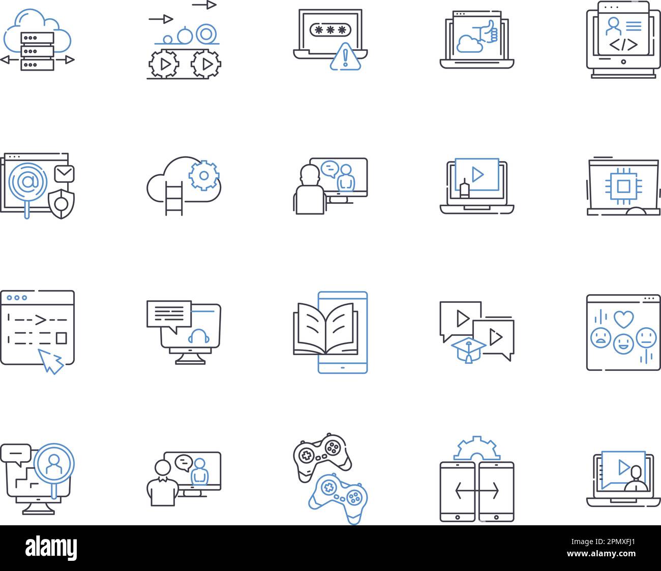 Symbolsammlung mit digitalen Technologien. Digital, Technologie, Netzwerke, Computing, Automatisierung, Konnektivität, Internetvektor und Illustration Stock Vektor