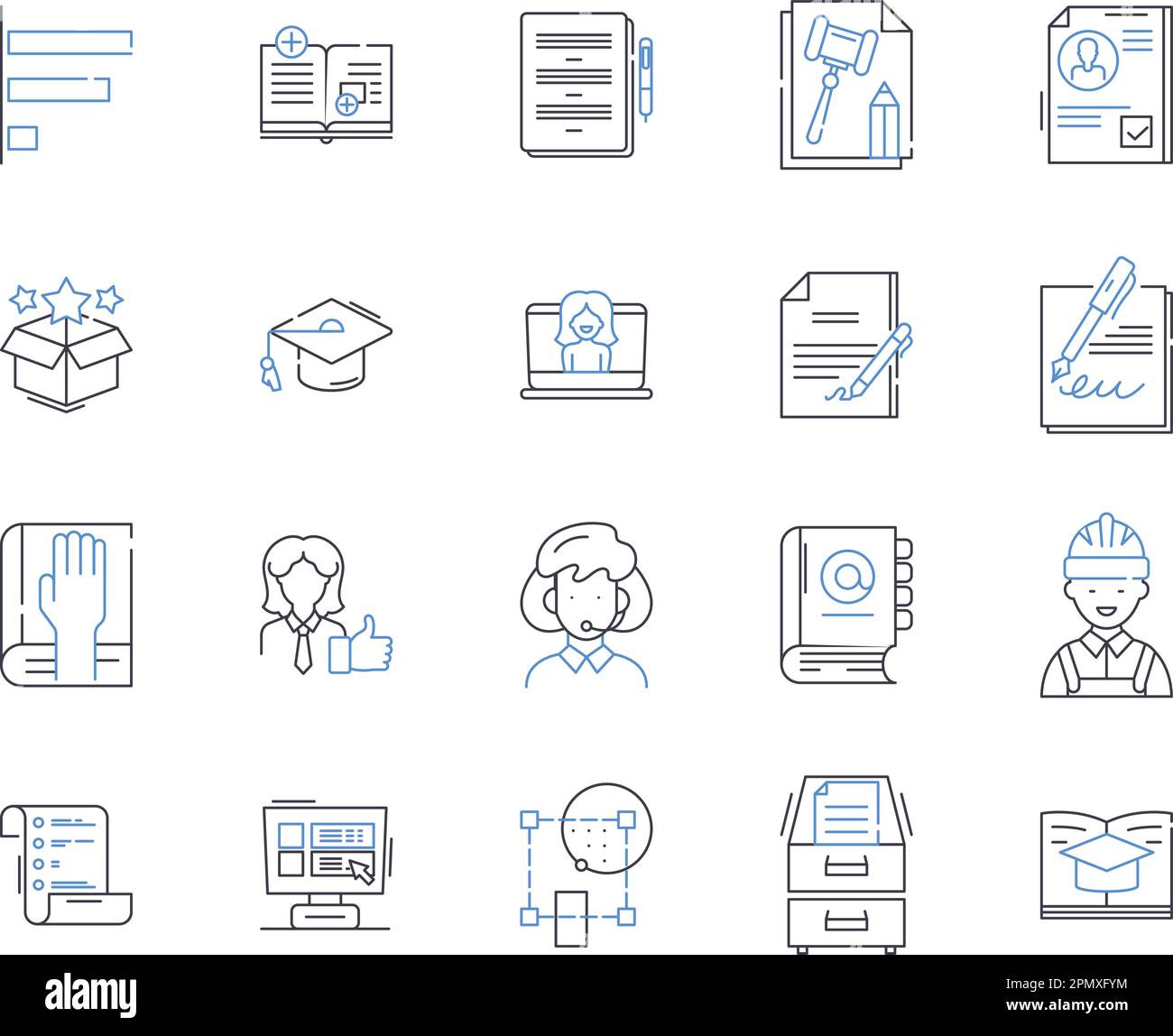 Symbolsammlung für die Erwachsenenbildung. Erwachsener, Bildung, Lernen, Kurse, Konzeptsatz für Schulung, Programmvektor und Illustration. College Stock Vektor