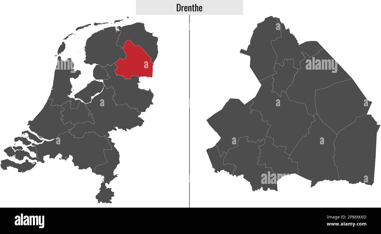 Karte der niederländischen Region Drenthe und Lage auf niederländischer Karte Stock Vektor
