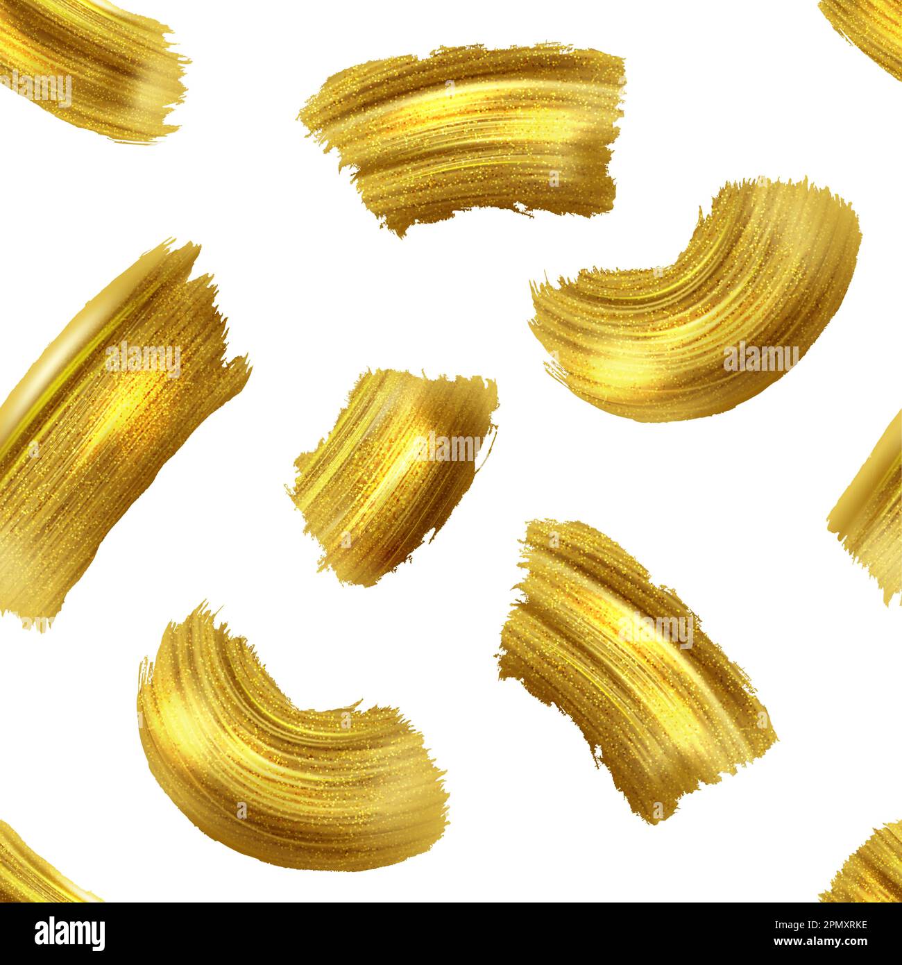 Pinselstrichmuster, goldene Streifen. Abstrakte Wiederholung von Farbmuster, künstlerischen Fliesen, handgezeichneten goldenen Grunge-Formen. Luxuriöser, glänzender Hintergrund. Glitzernde Pinselstriche Vektornahtlose Textur Stock Vektor