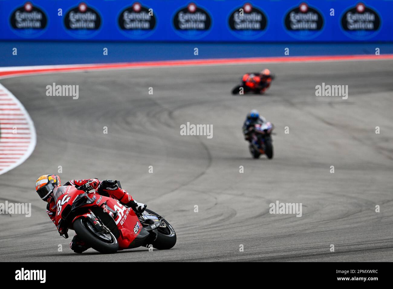 Austin, USA. 14. April 2023. AUSTIN, Texas/USA auf 14. APRIL 2023: MotoGP-Fahrer Jonas FOLGER aus dem Dorf Heldenstein in Bayern, Deutschland, fährt mit dem MotoGP-Klassenwerk GASGAS Factory Racing Tech3 Team KTM RC16 auf dem Cuicuit of the Americas in Austin, Texas, Als Ersatzpilot für Pol Espargaro aus Spanien, der seit der Eröffnungssaison bei einem Unfall in Portimao, Portugal, verletzt wurde. Foto und Copyright Diego SPERANI/DORNA/ATP images (SPERANI Diego/ATP/SPP) Guthaben: SPP Sport Press Photo. Alamy Live News Stockfoto