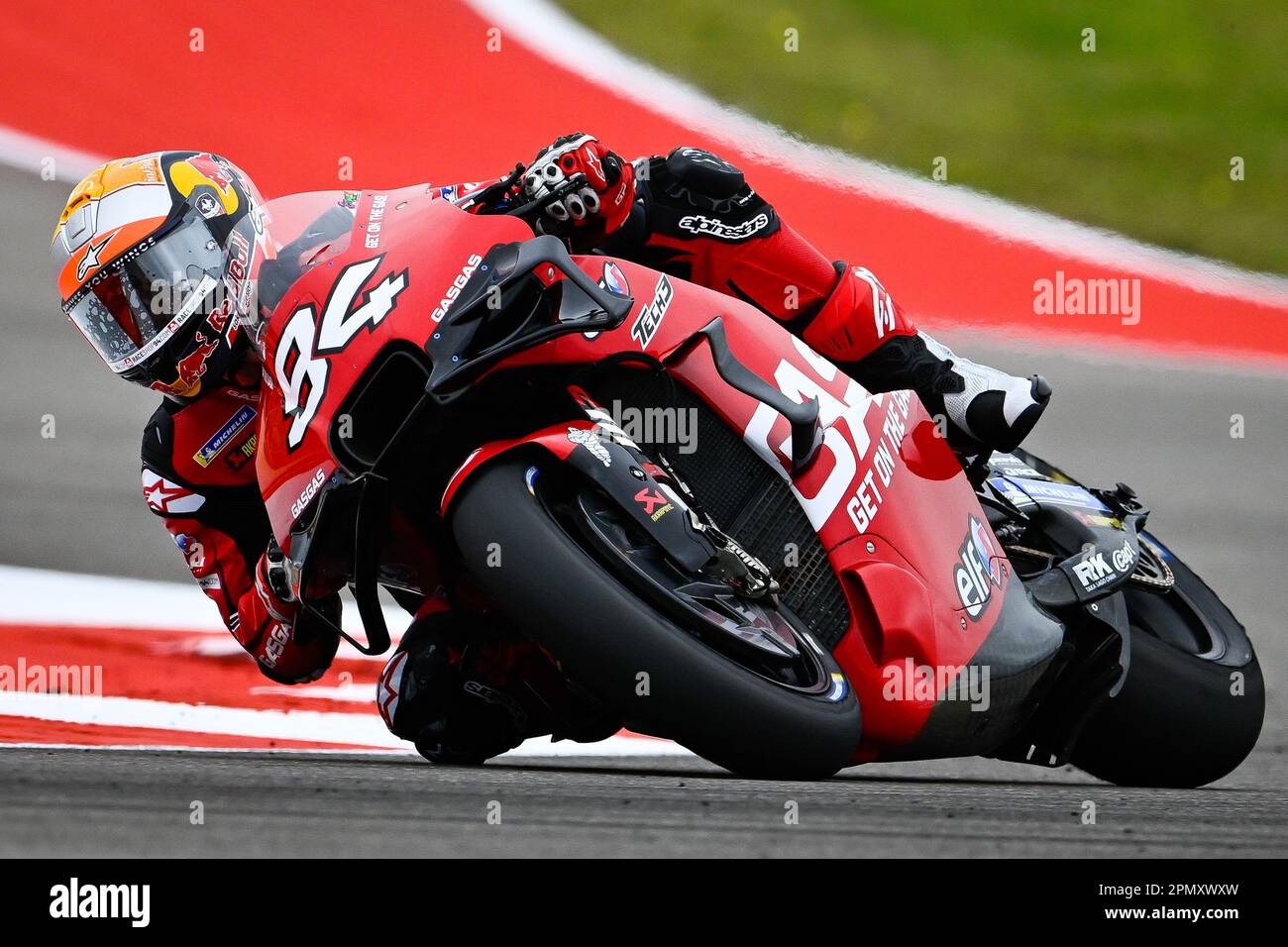 Austin, USA. 14. April 2023. AUSTIN, Texas/USA auf 14. APRIL 2023: MotoGP-Fahrer Jonas FOLGER aus dem Dorf Heldenstein in Bayern, Deutschland, fährt mit dem MotoGP-Klassenwerk GASGAS Factory Racing Tech3 Team KTM RC16 auf dem Cuicuit of the Americas in Austin, Texas, Als Ersatzpilot für Pol Espargaro aus Spanien, der seit der Eröffnungssaison bei einem Unfall in Portimao, Portugal, verletzt wurde. Foto und Copyright Diego SPERANI/DORNA/ATP images (SPERANI Diego/ATP/SPP) Guthaben: SPP Sport Press Photo. Alamy Live News Stockfoto