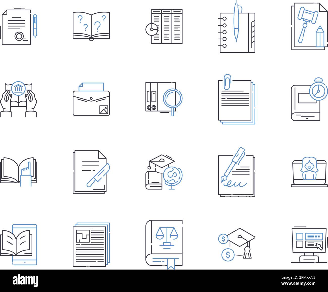 Buch- und Wissenschaftskollektion mit Symbolen. Buch, Wissenschaft, Lesen, Schreiben, Literatur, Verlauf, Veröffentlichungsvektor und Zeichnungskonzept Stock Vektor