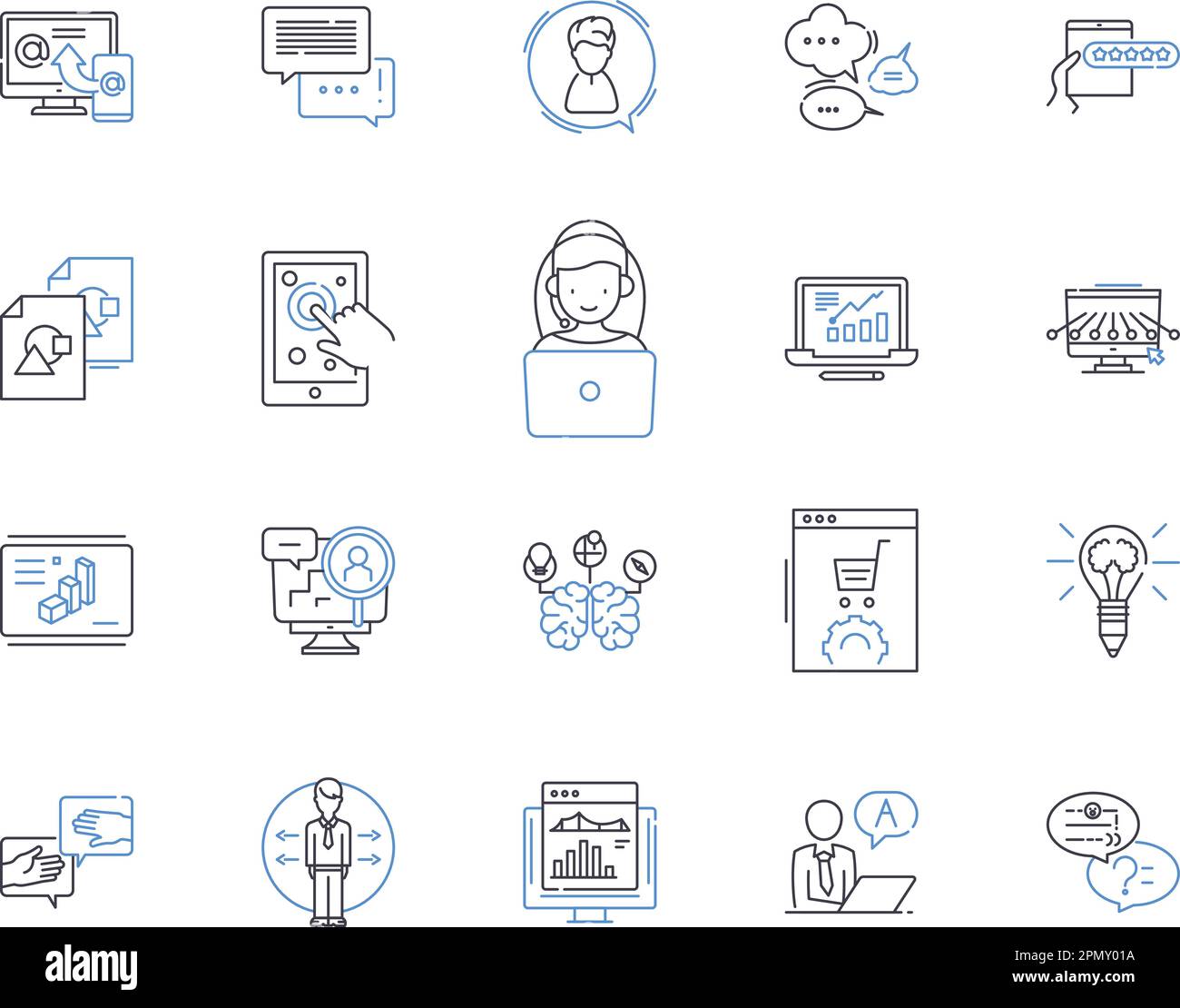 Sammlung von Symbolen für Marketing-Gliederung für Suchmaschinen. Suche, Engine, Marketing, SEO, PPC, Konzeptsatz SEM, AdWords-Vektor und Illustration. Optimierung Stock Vektor