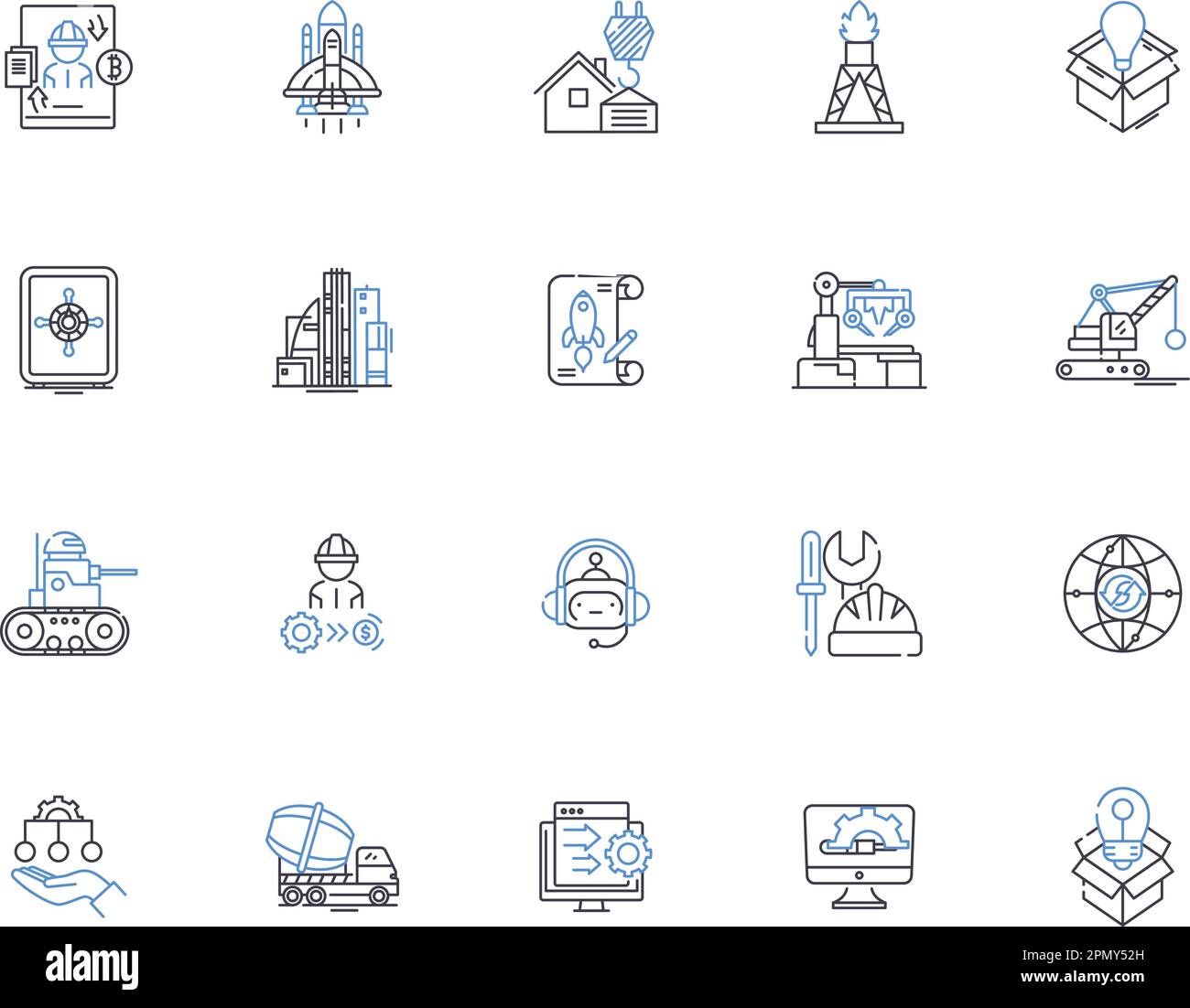 Industrielle Symbolsammlung. Industrie, Produktion, Fertigung, Automatisierung, Ausrüstung, Maschinen, technischer Vektor und Illustration Stock Vektor