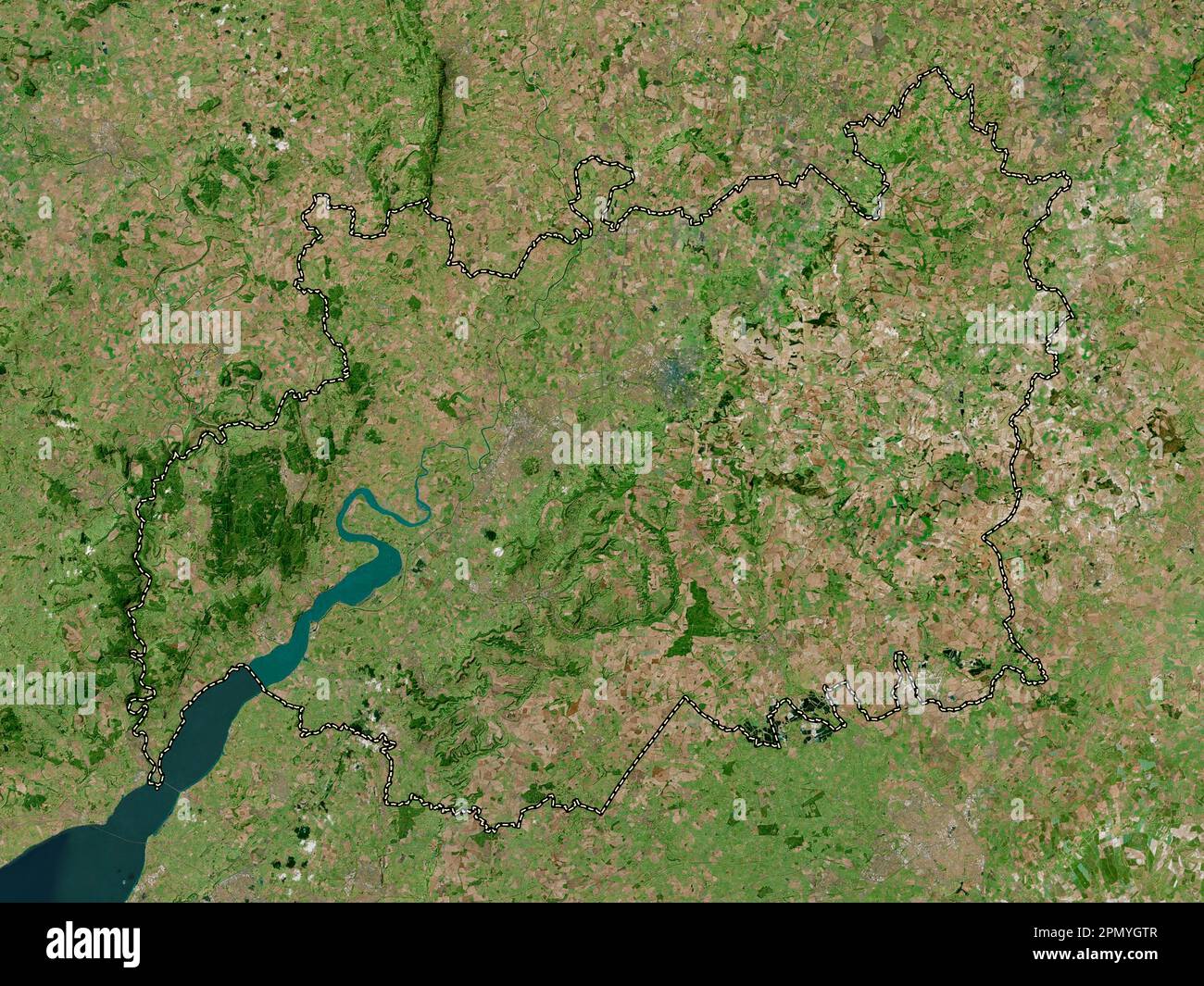 Gloucestershire, Verwaltungsbezirk England - Großbritannien. Hochauflösende Satellitenkarte Stockfoto