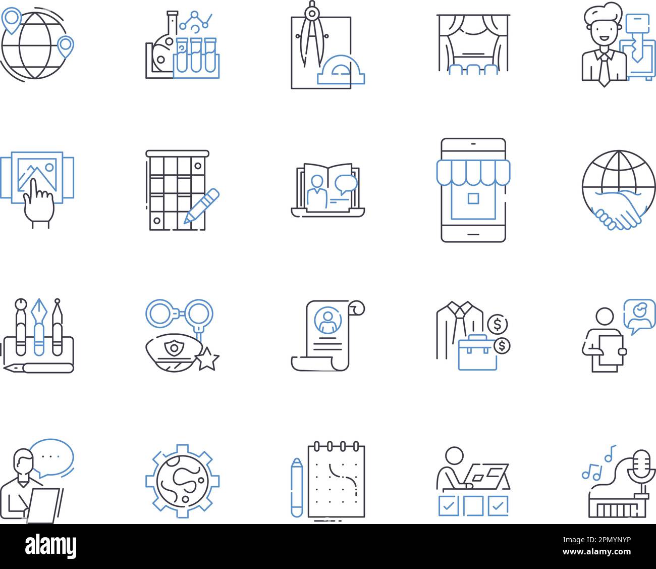 Freelance und Berufe umreißen die Symbolsammlung. Freiberufler, Berufe, Gig, Auftragnehmer, Enthusiasten, Handwerker, Unternehmer-Vektor und Illustration Stock Vektor