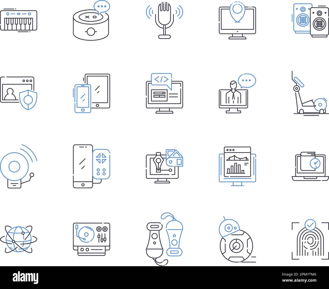 Symbolsammlung für elektronische Shop-Gliederung. Elektronik, Geschäft, Shop, Einzelhandel, Gadgets, Auslass, Zubehör Vektor und Illustration Konzeptsatz. Artikel Stock Vektor