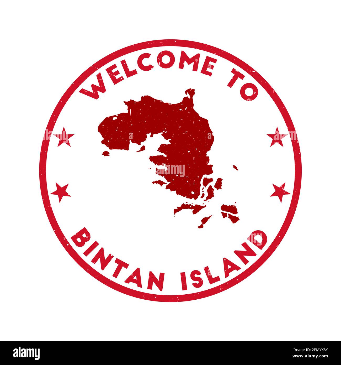 Willkommen auf Bintan Island. Grunge Island Rundstempel mit Textur in Super Rose Red. Geometrischer Seehund im Vintage-Stil der Bintan-Insel. Element Stock Vektor