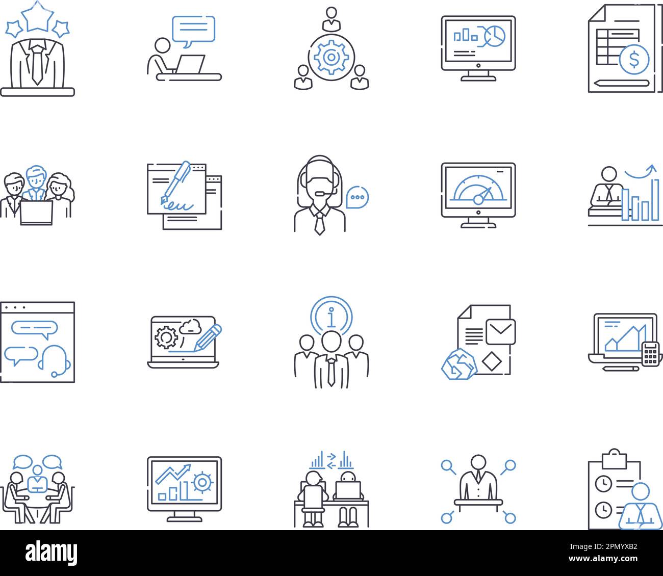 Symbolsammlung für Arbeitsablauf und Büro. Workflow, Office, Automatisierung, Prozess, Aufgaben, Organisieren, Routinen, Vektor- und Illustrationskonzepte Stock Vektor