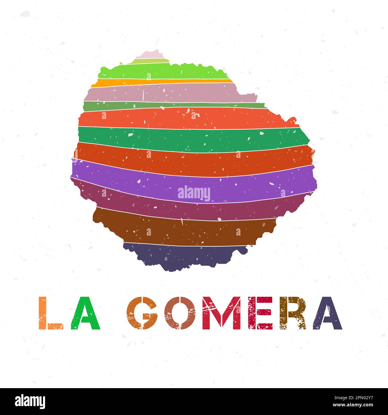 La Gomera Kartendesign. Form der Insel mit wunderschönen geometrischen Wellen und Grunge-Textur. Stilvolle Vektordarstellung. Stock Vektor