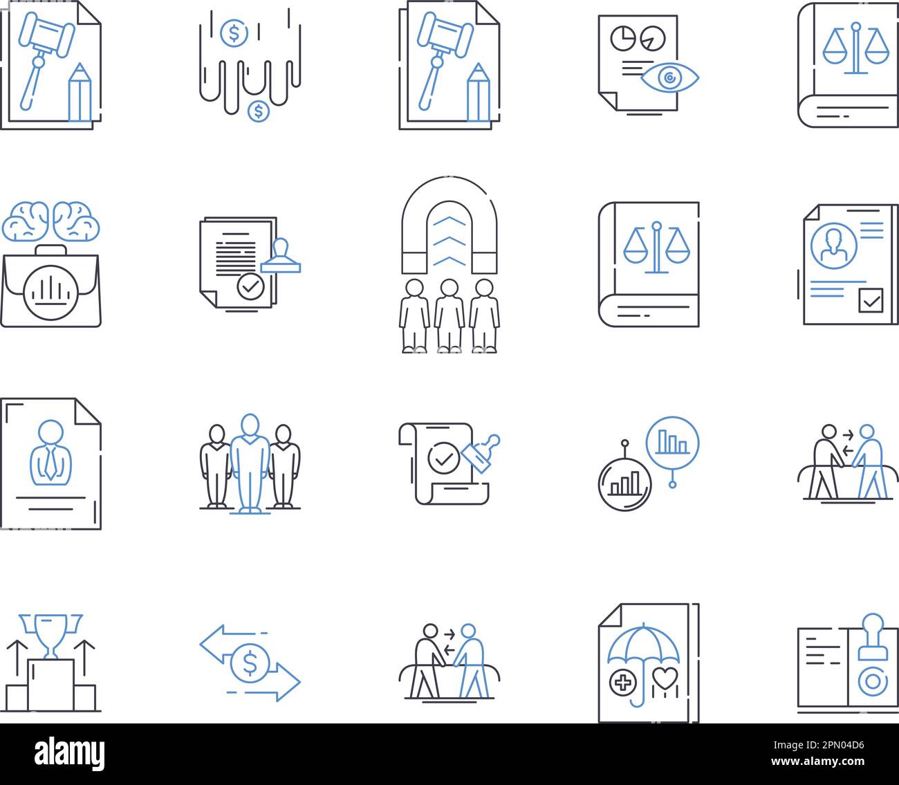 Internationales Recht umreißt Icons Sammlung. Völkerrecht, Recht, Verträge, Souveränität, Staatsangehörigkeit, Zuständigkeit, Grenzvektor und Illustration Stock Vektor